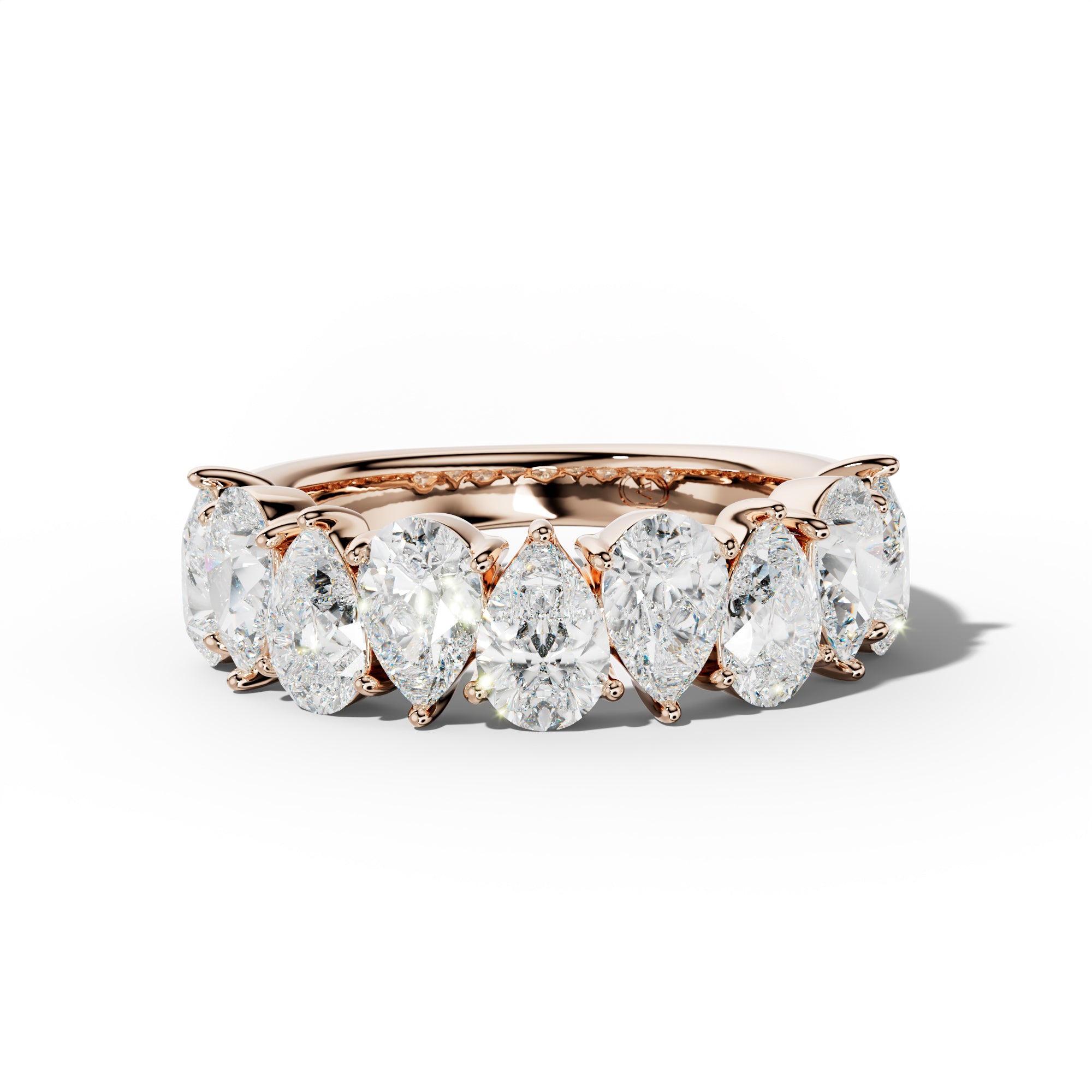 4.0 Carat Pear Shape Diamond Half Anniversary Band Shared Prong  Low-Set Design