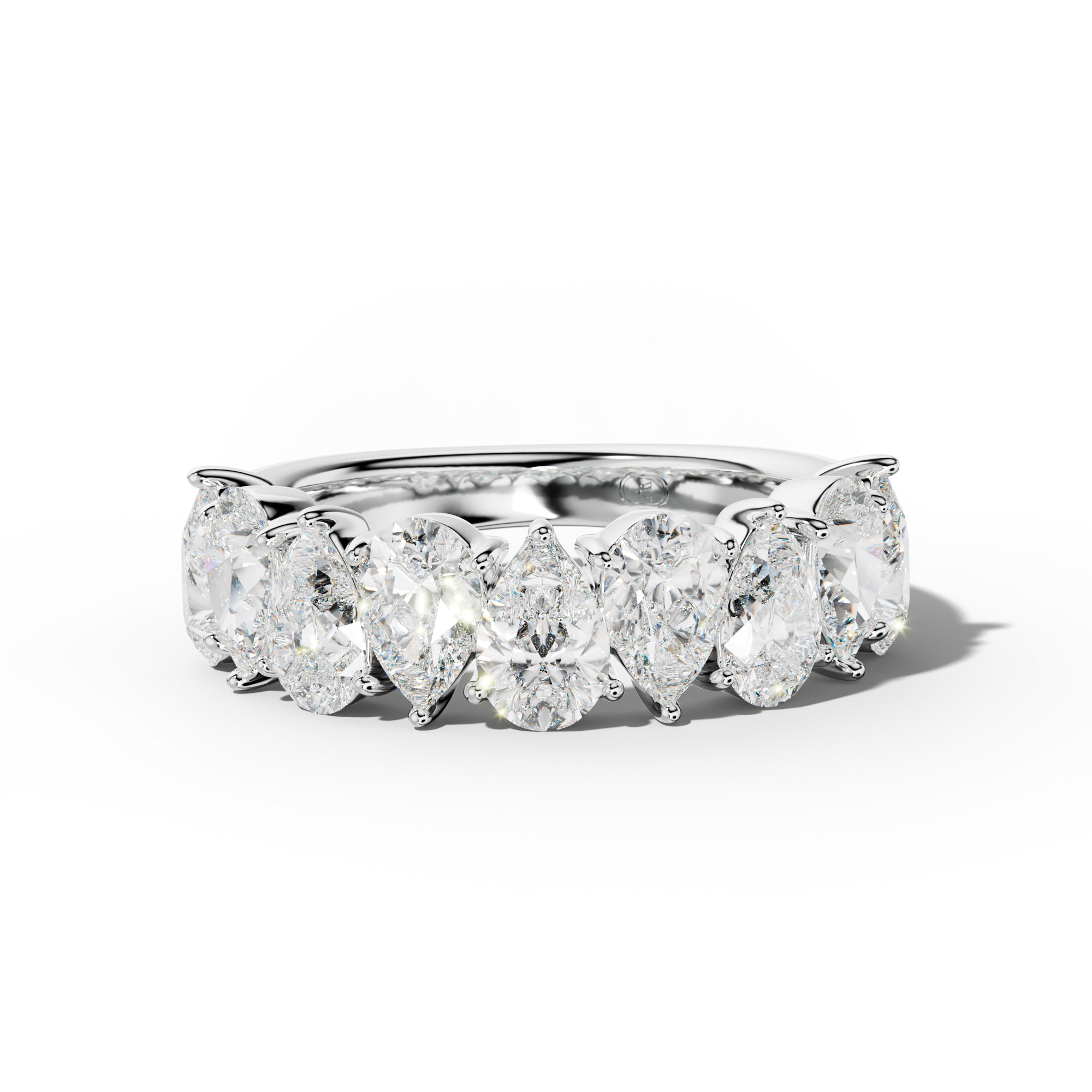 4.0 Carat Pear Shape Diamond Half Anniversary Band Shared Prong  Low-Set Design
