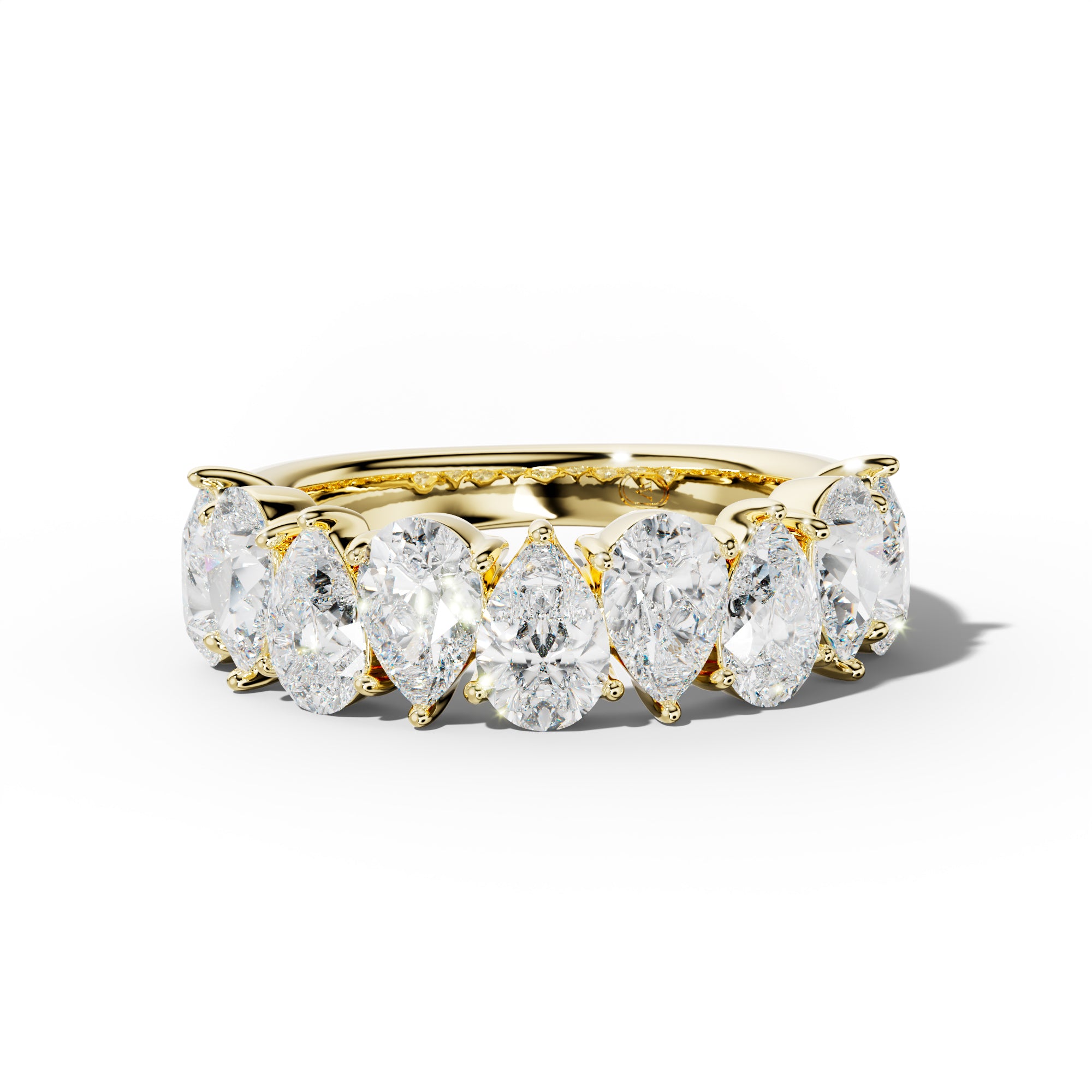 4.0 Carat Pear Shape Diamond Half Anniversary Band Shared Prong  Low-Set Design