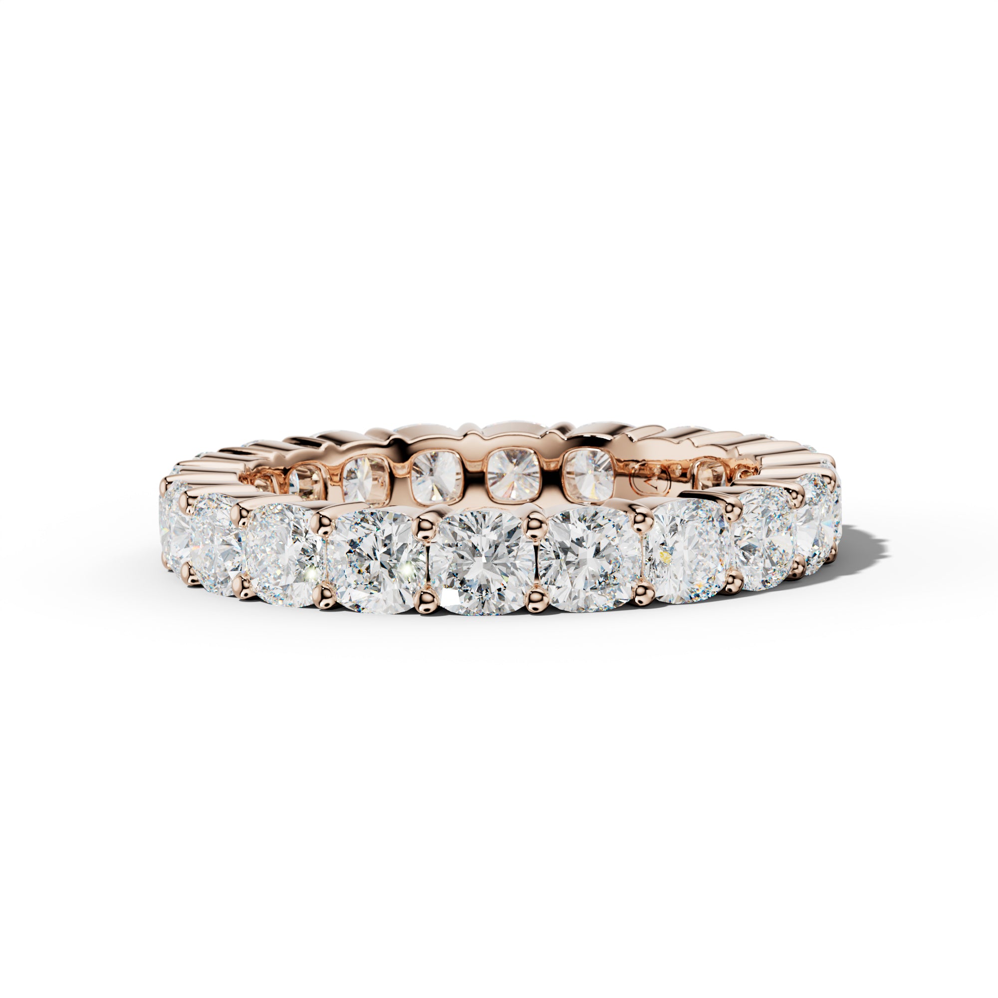 4.0 Carat Cushion Diamond Eternity Band Shared Prong  Low-Set Design