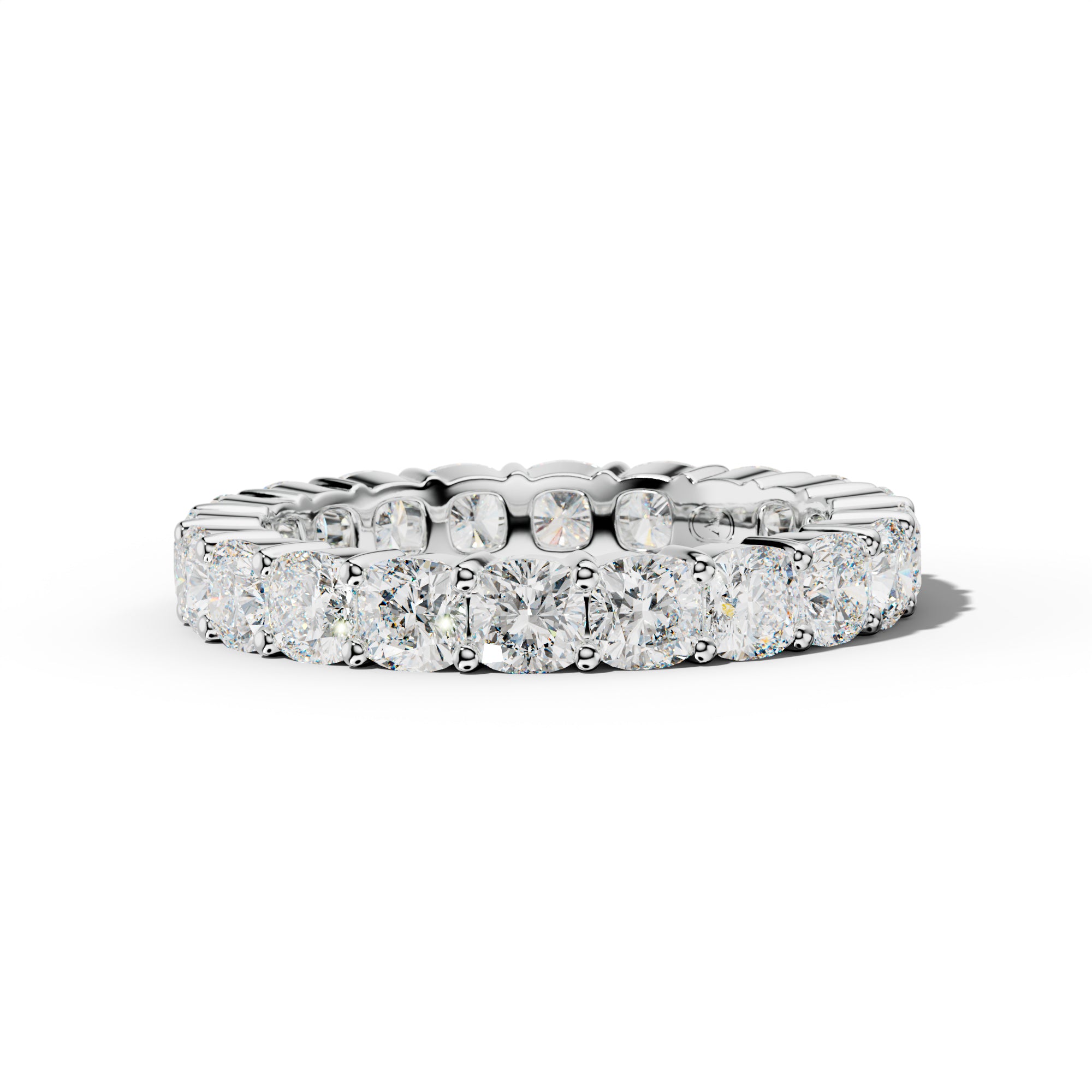 4.0 Carat Cushion Diamond Eternity Band Shared Prong  Low-Set Design