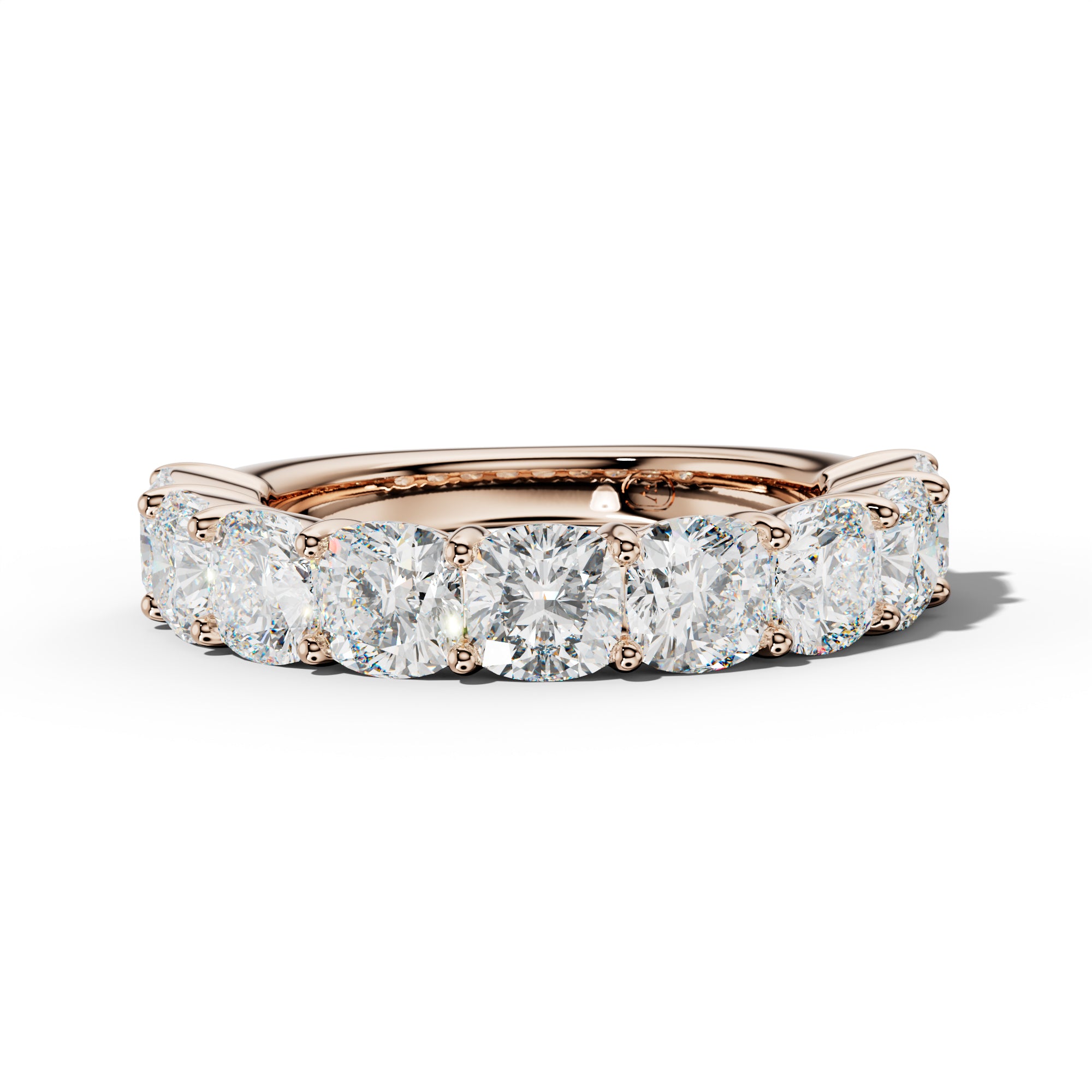 5.0 Carat Cushion Diamond Half Anniversary Band Shared Prong  Low-Set Design