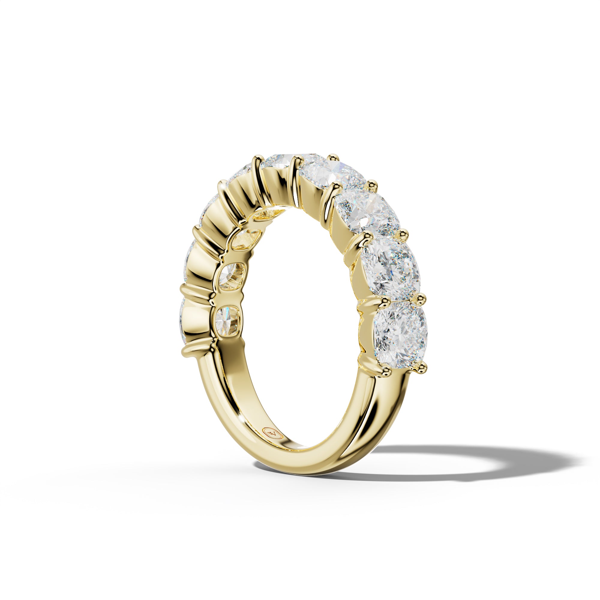 5.0 Carat Cushion Diamond Half Anniversary Band Shared Prong  Low-Set Design