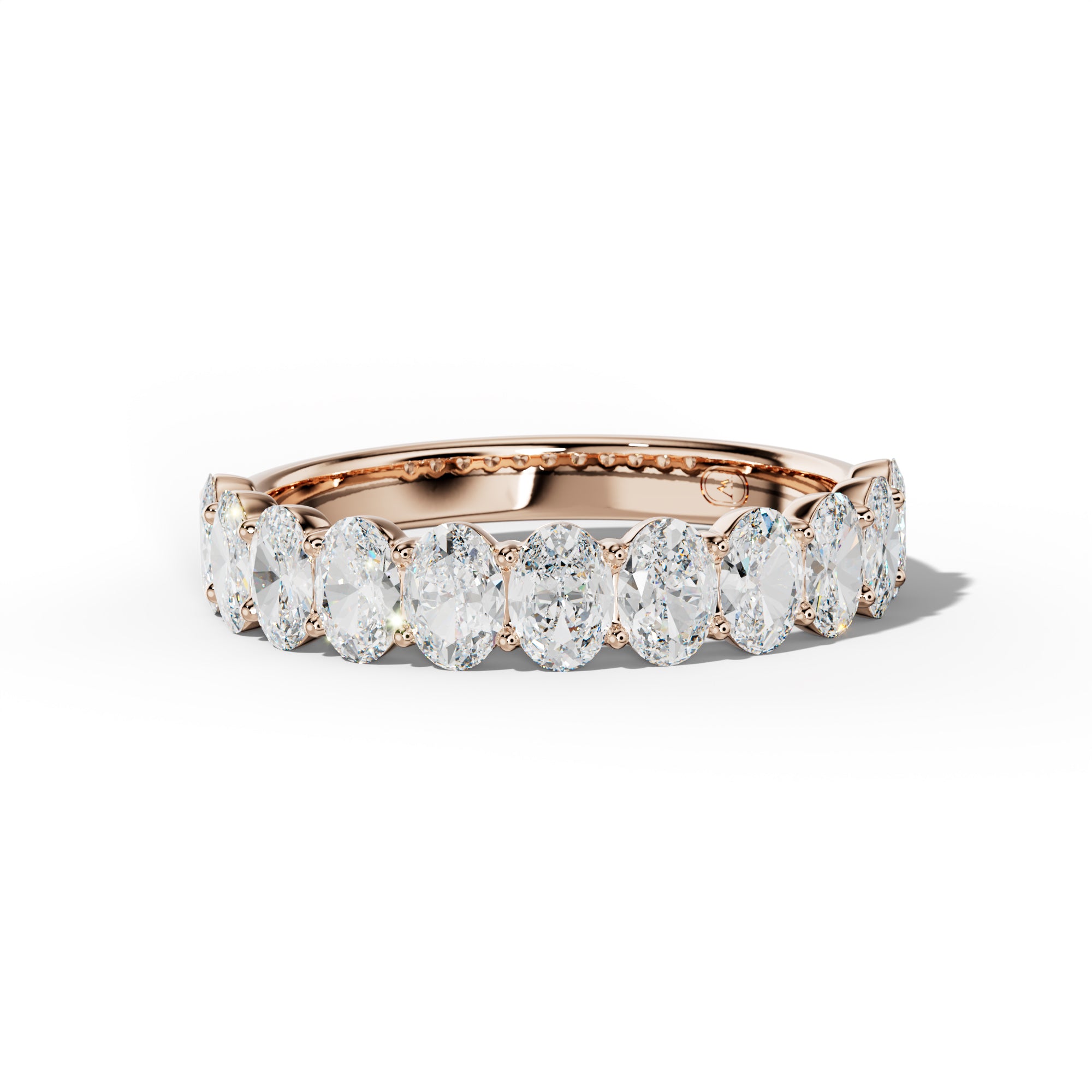 2.0 Carat Oval Diamond Half Anniversary Band Shared Prong  Low-Set Design