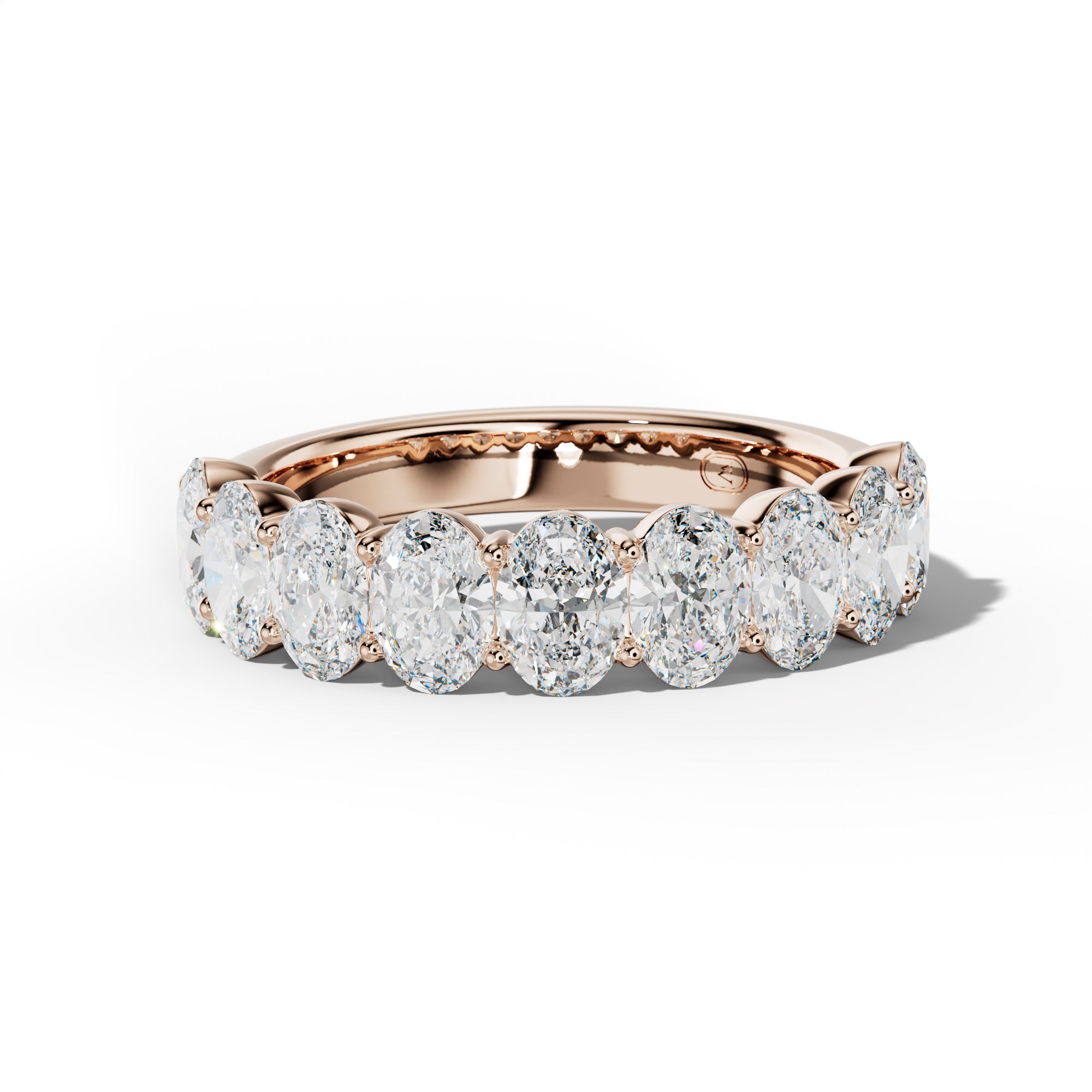 3.0 Carat Oval Diamond Half Anniversary Band Shared Prong  Low-Set Design
