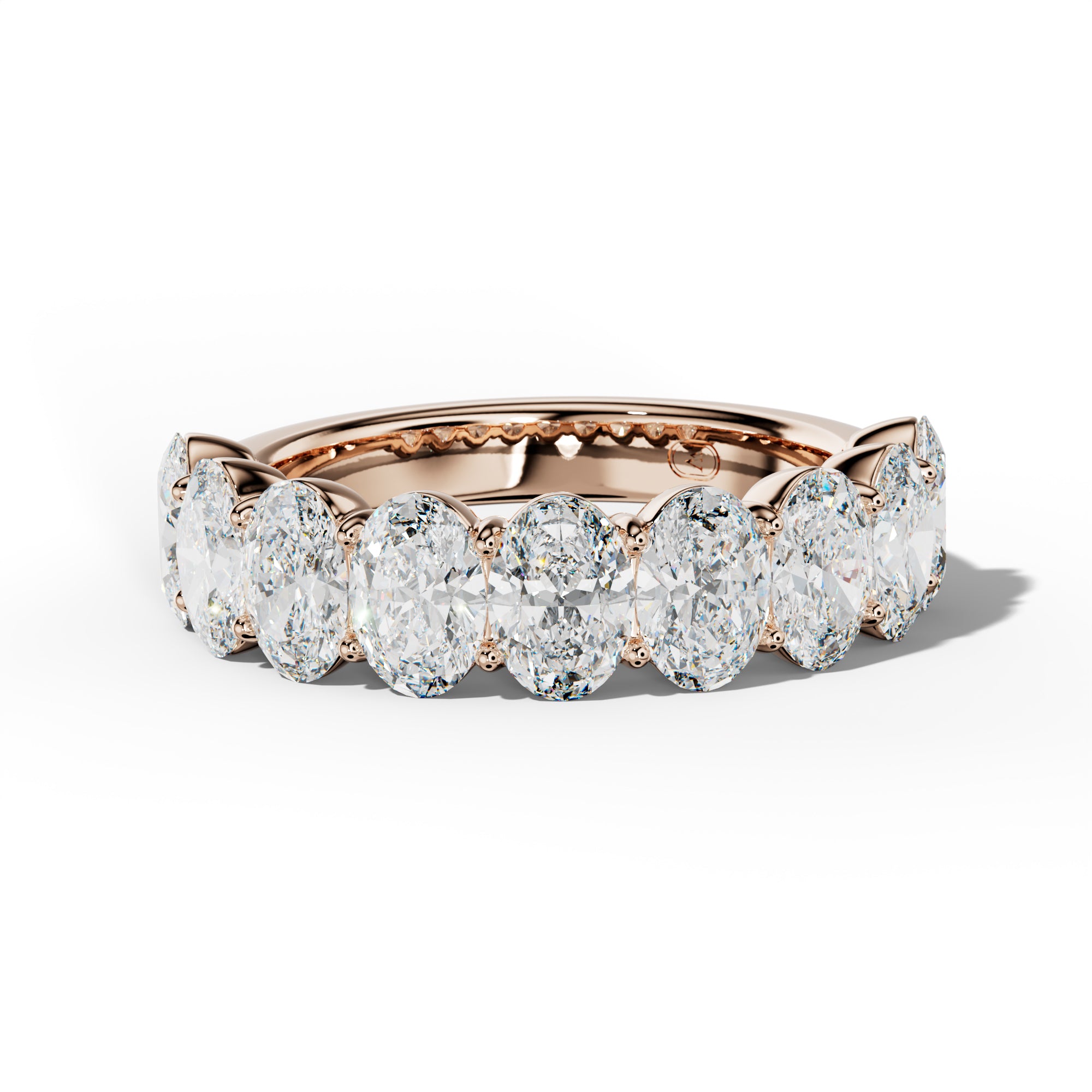 4.0 Carat Oval Diamond Half Anniversary Band Shared Prong  Low-Set Design