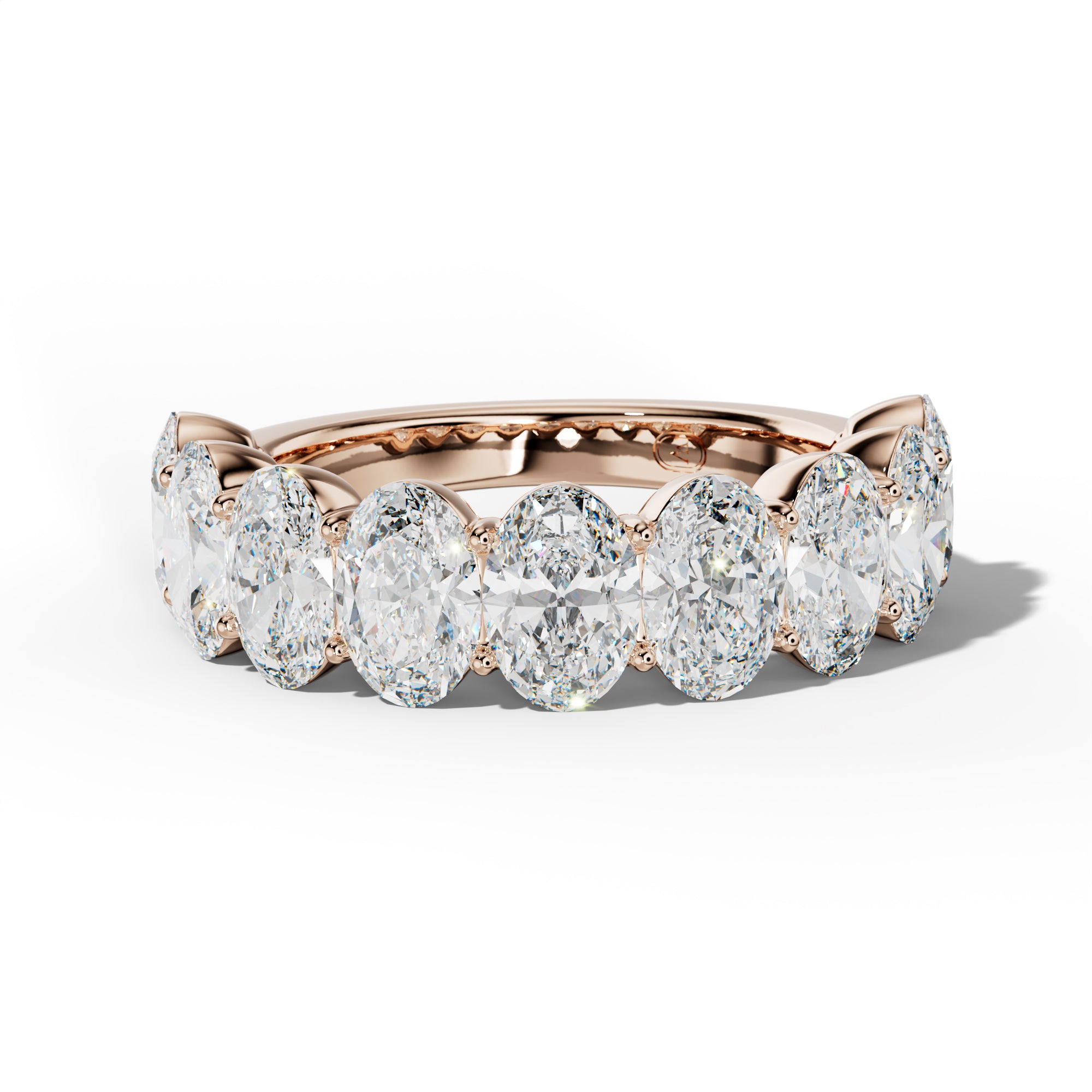5.0 Carat Oval Diamond Half Anniversary  Band Shared Prong  Low-Set Design