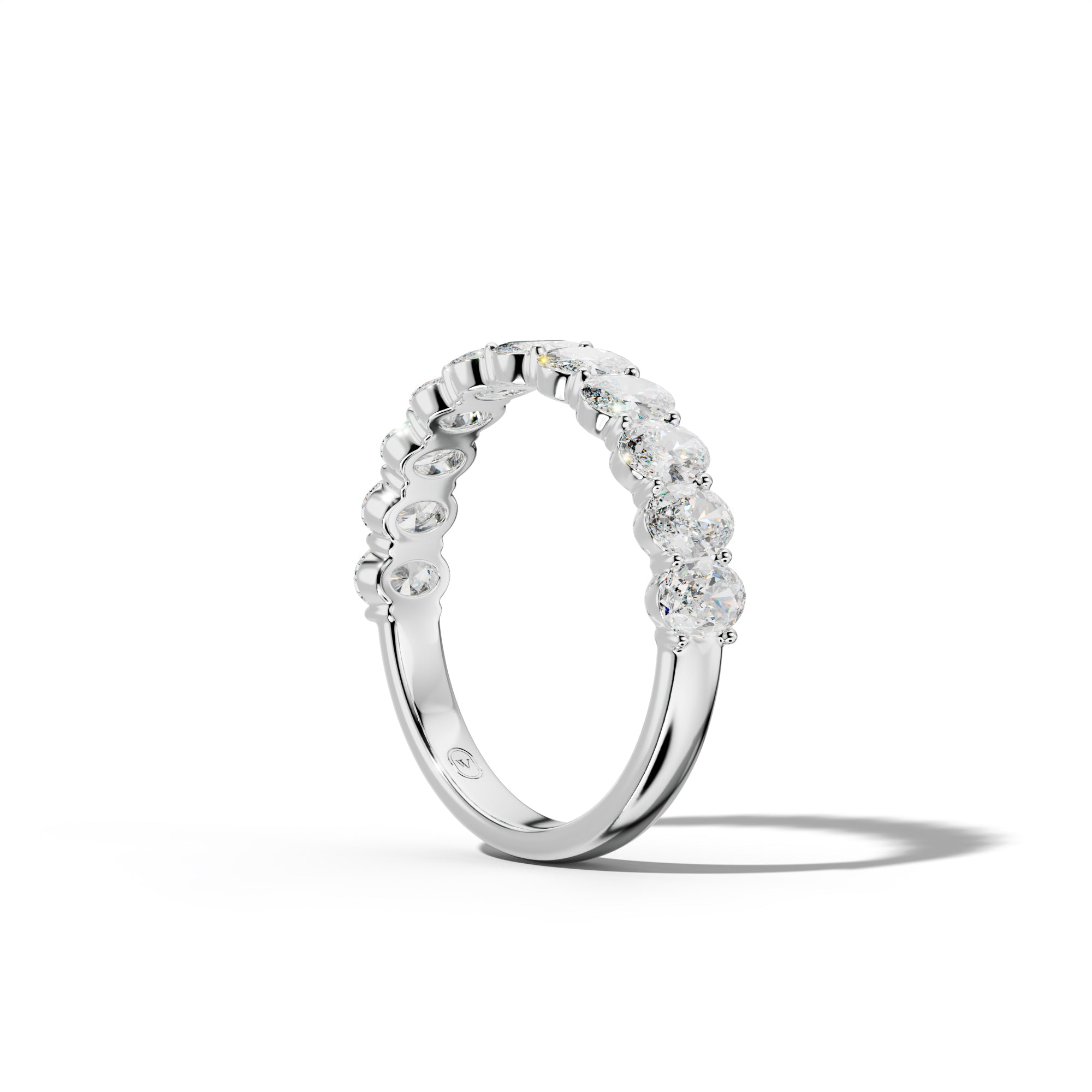 2.0 Carat Oval Diamond Half Anniversary Band Shared Prong  Low-Set Design