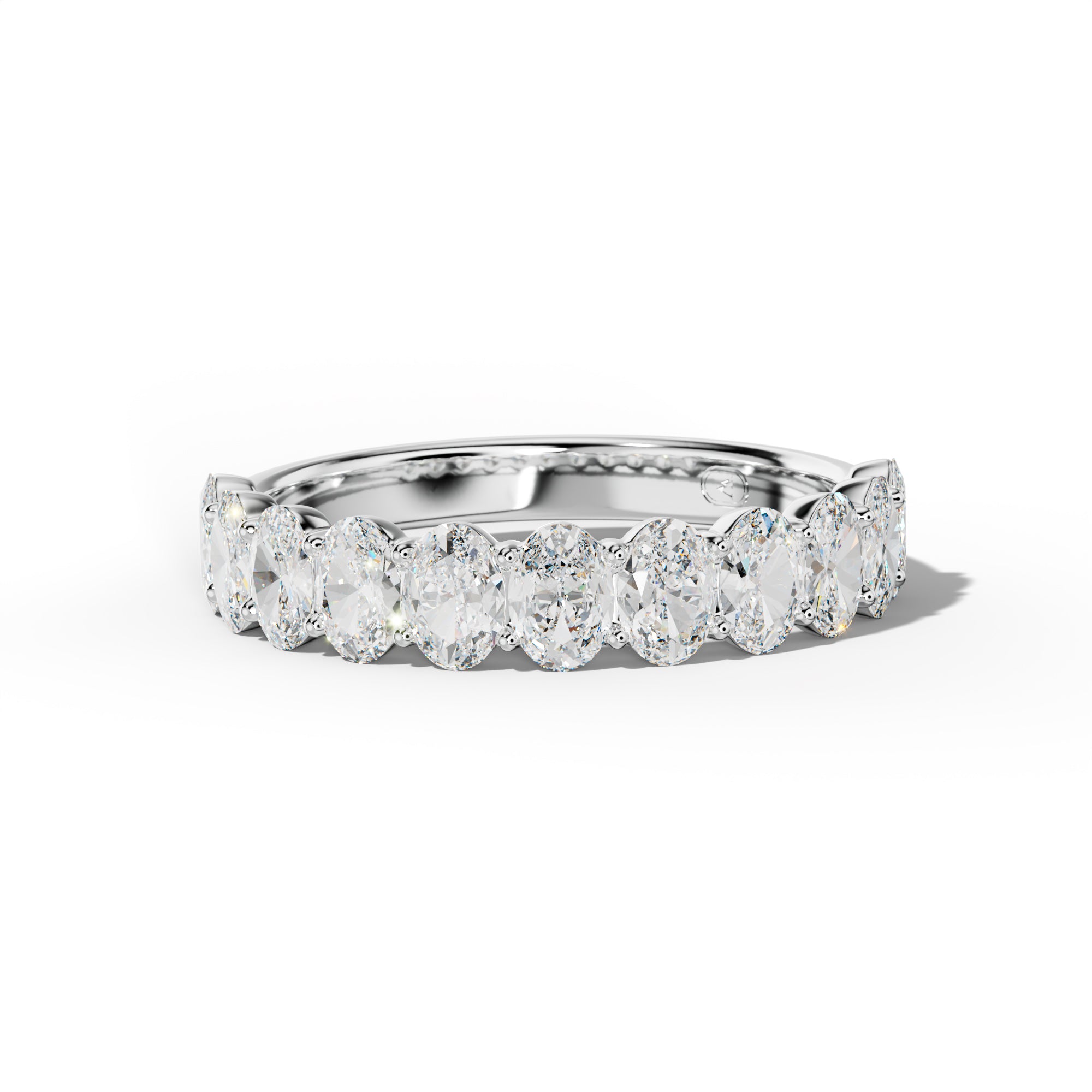 2.0 Carat Oval Diamond Half Anniversary Band Shared Prong  Low-Set Design