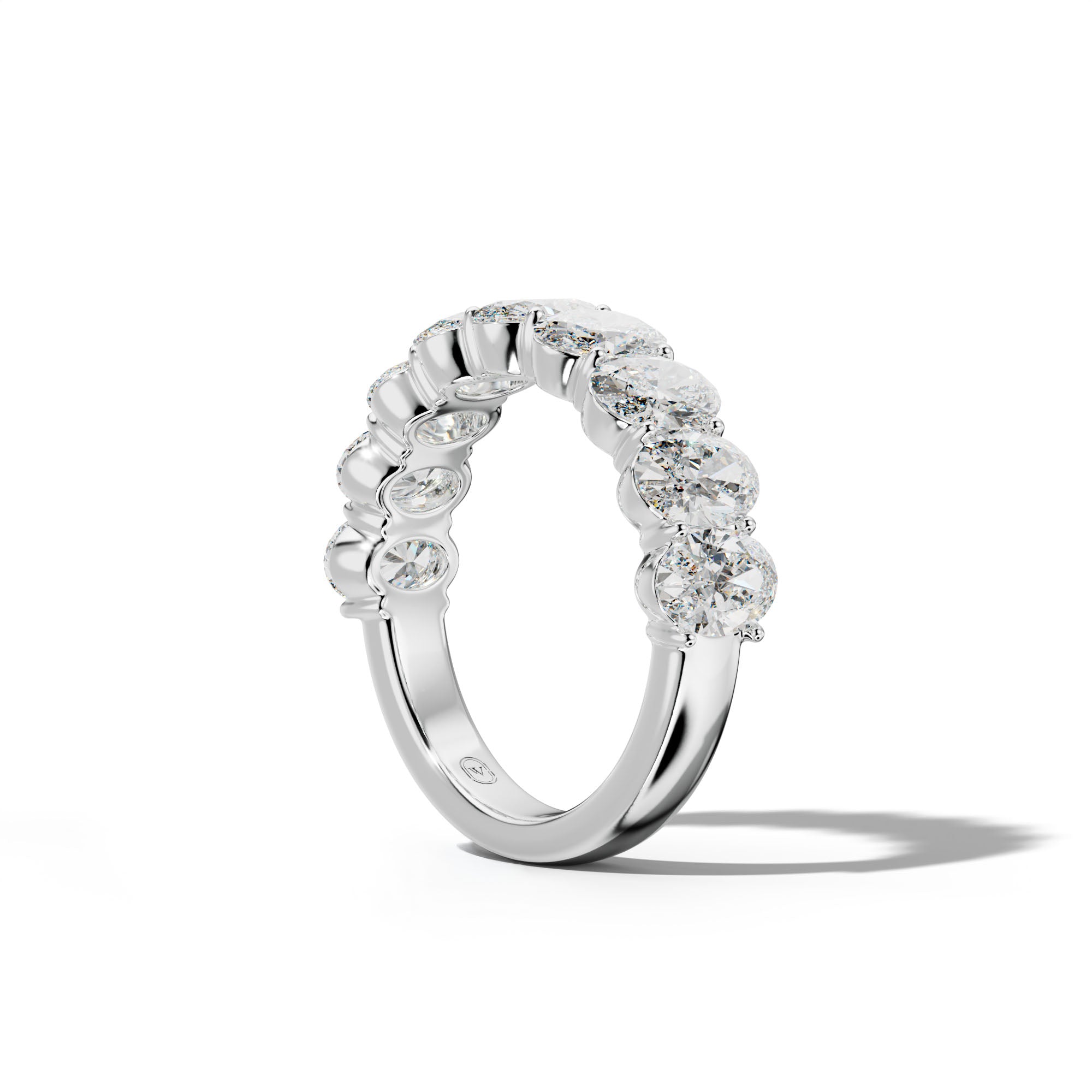 4.0 Carat Oval Diamond Half Anniversary Band Shared Prong  Low-Set Design