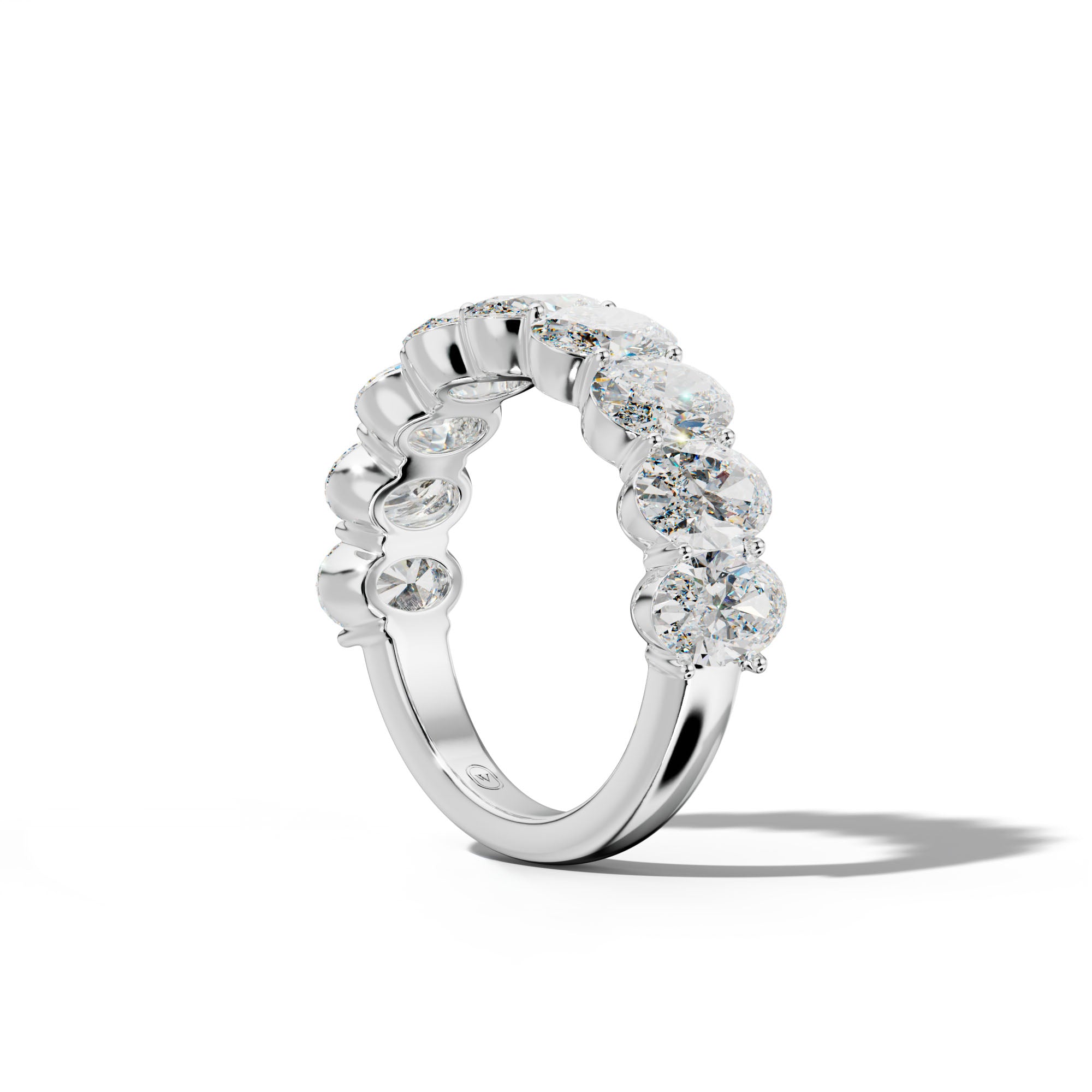 5.0 Carat Oval Diamond Half Anniversary  Band Shared Prong  Low-Set Design