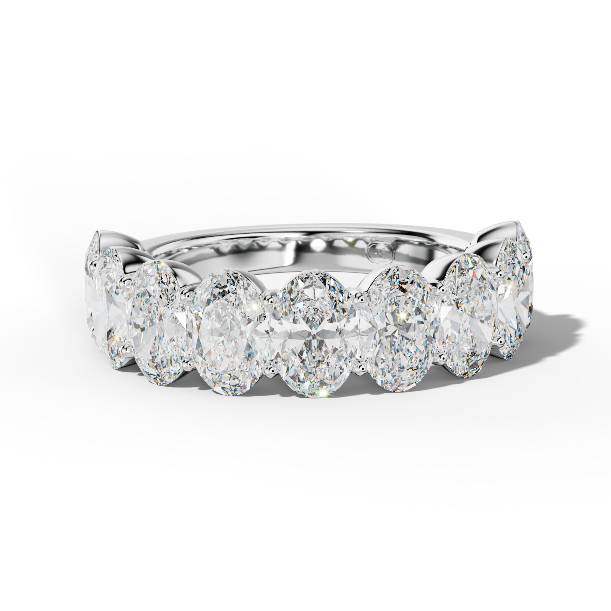 5.0 Carat Oval Diamond Half Anniversary  Band Shared Prong  Low-Set Design