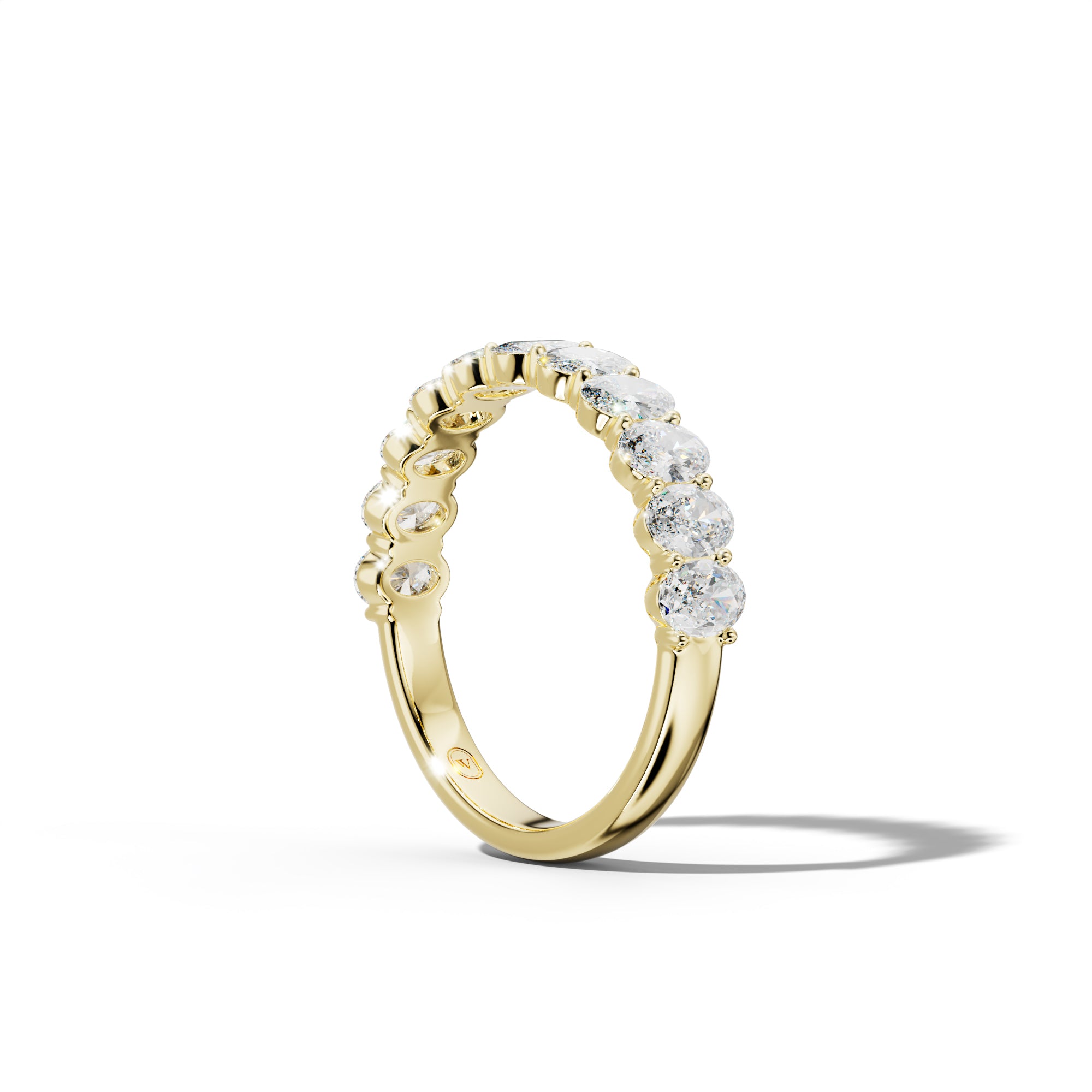 2.0 Carat Oval Diamond Half Anniversary Band Shared Prong  Low-Set Design