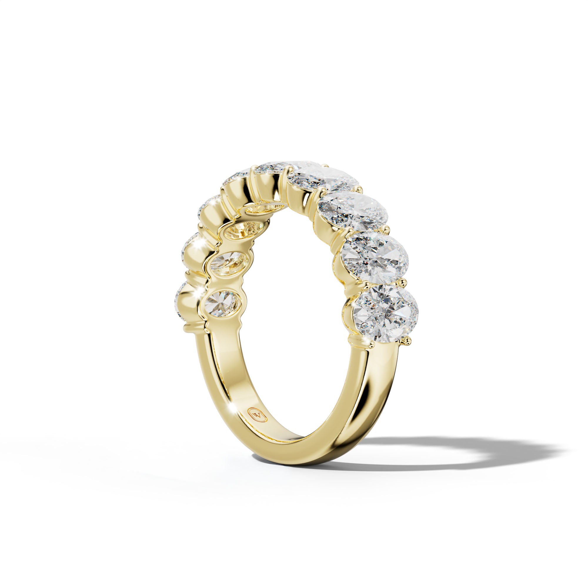 4.0 Carat Oval Diamond Half Anniversary Band Shared Prong  Low-Set Design