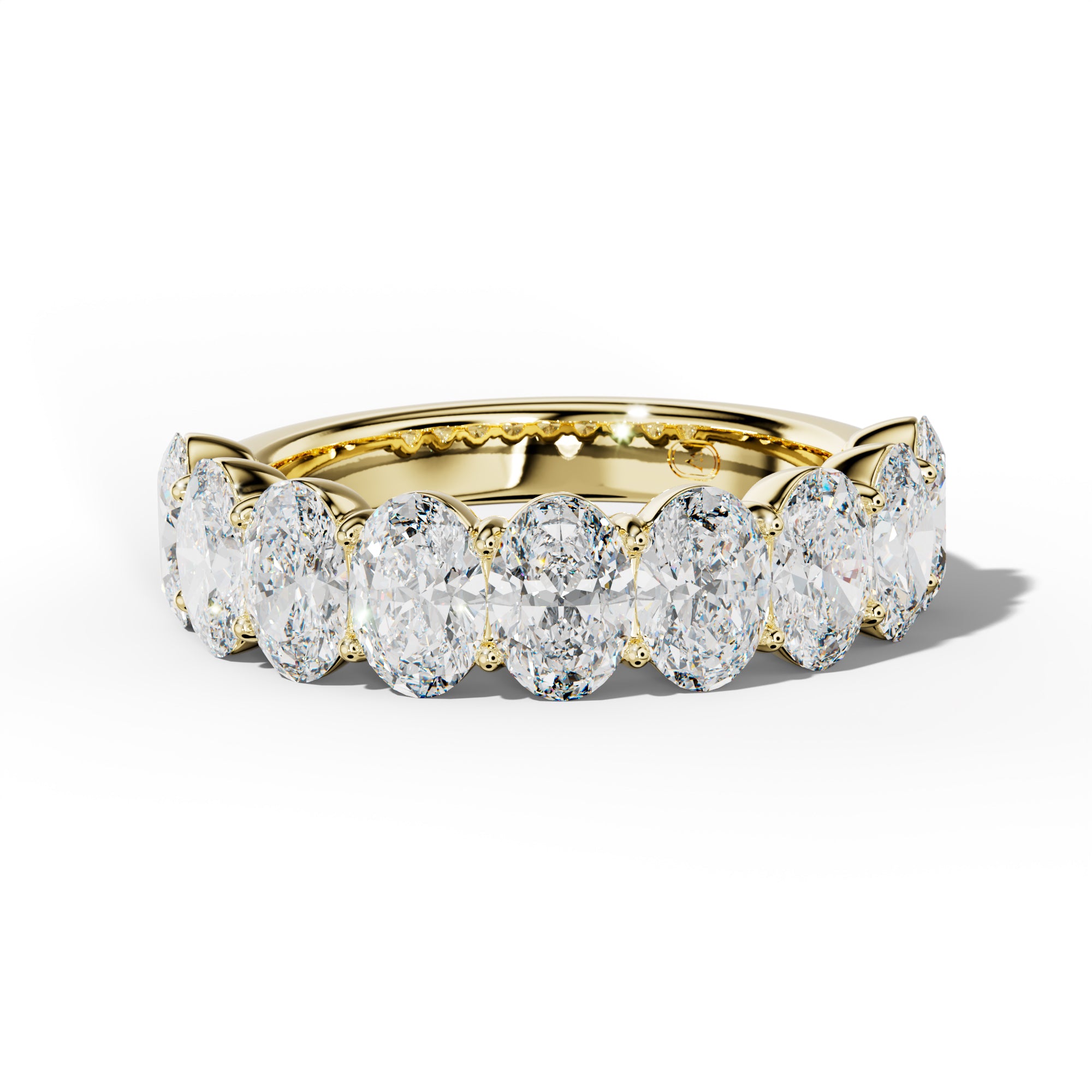 4.0 Carat Oval Diamond Half Anniversary Band Shared Prong  Low-Set Design
