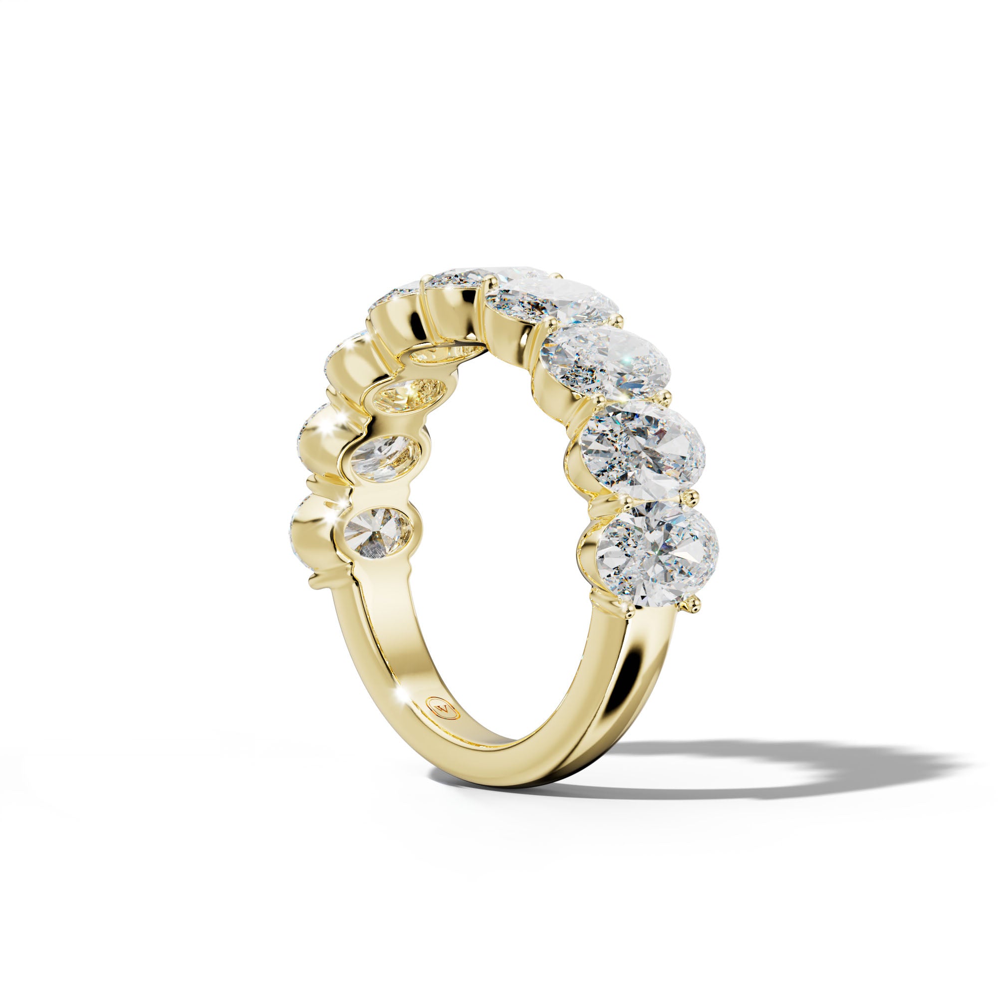 5.0 Carat Oval Diamond Half Anniversary  Band Shared Prong  Low-Set Design