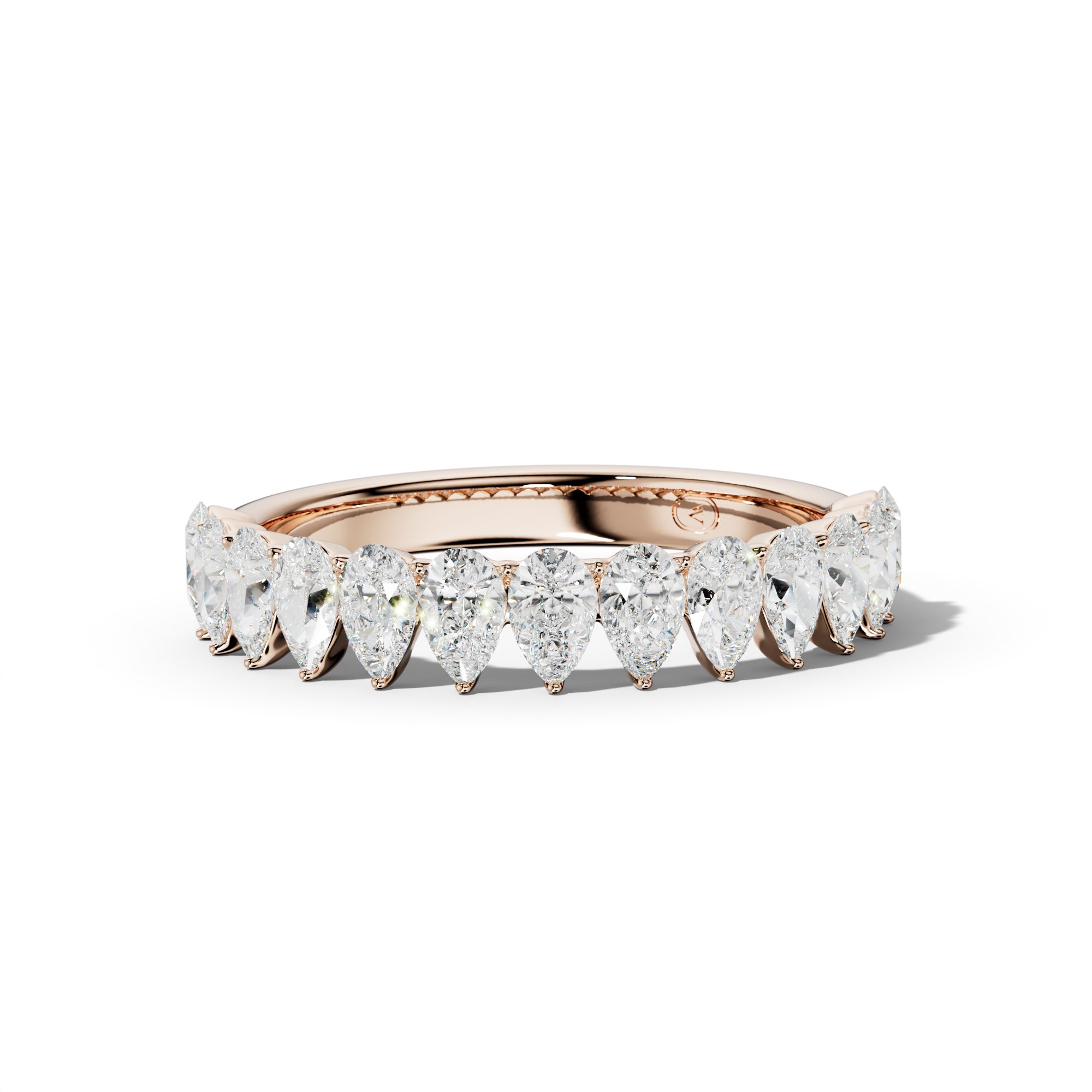 1.0 Carat Pear Shape Diamond Half Anniversary Band Shared Prong  Low-Set Design