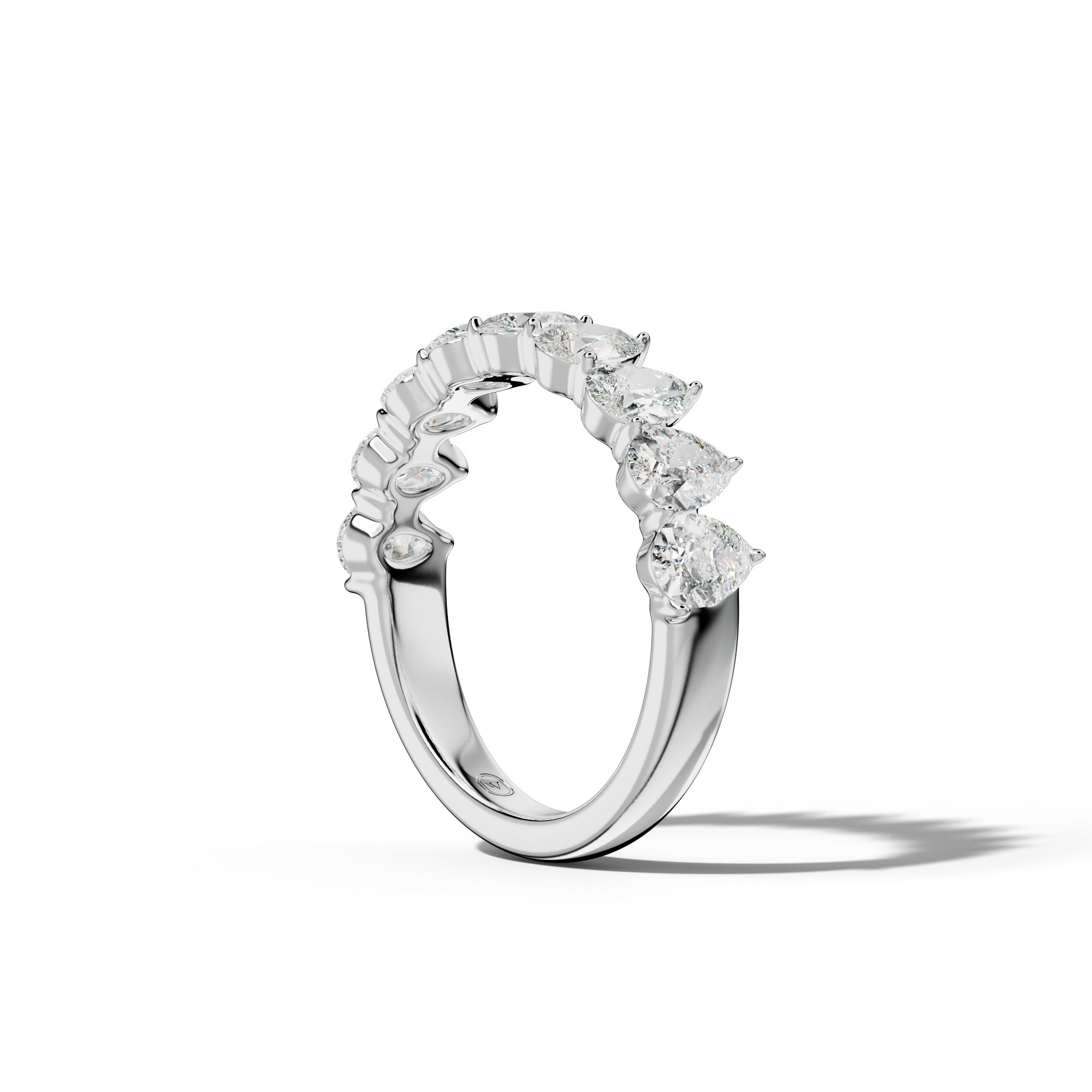 2.0 Carat Pear Shape Diamond Half Anniversary Band Shared Prong  Low-Set Design