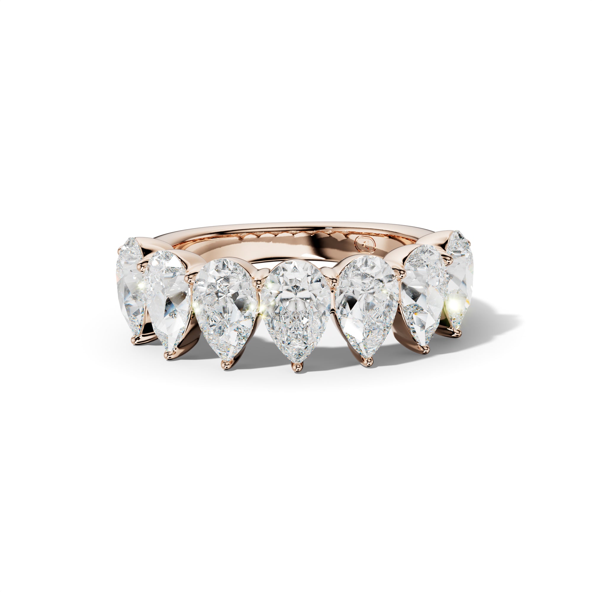4.0 Carat Pear Shape Diamond Half Anniversary Band Shared Prong  Low-Set Design