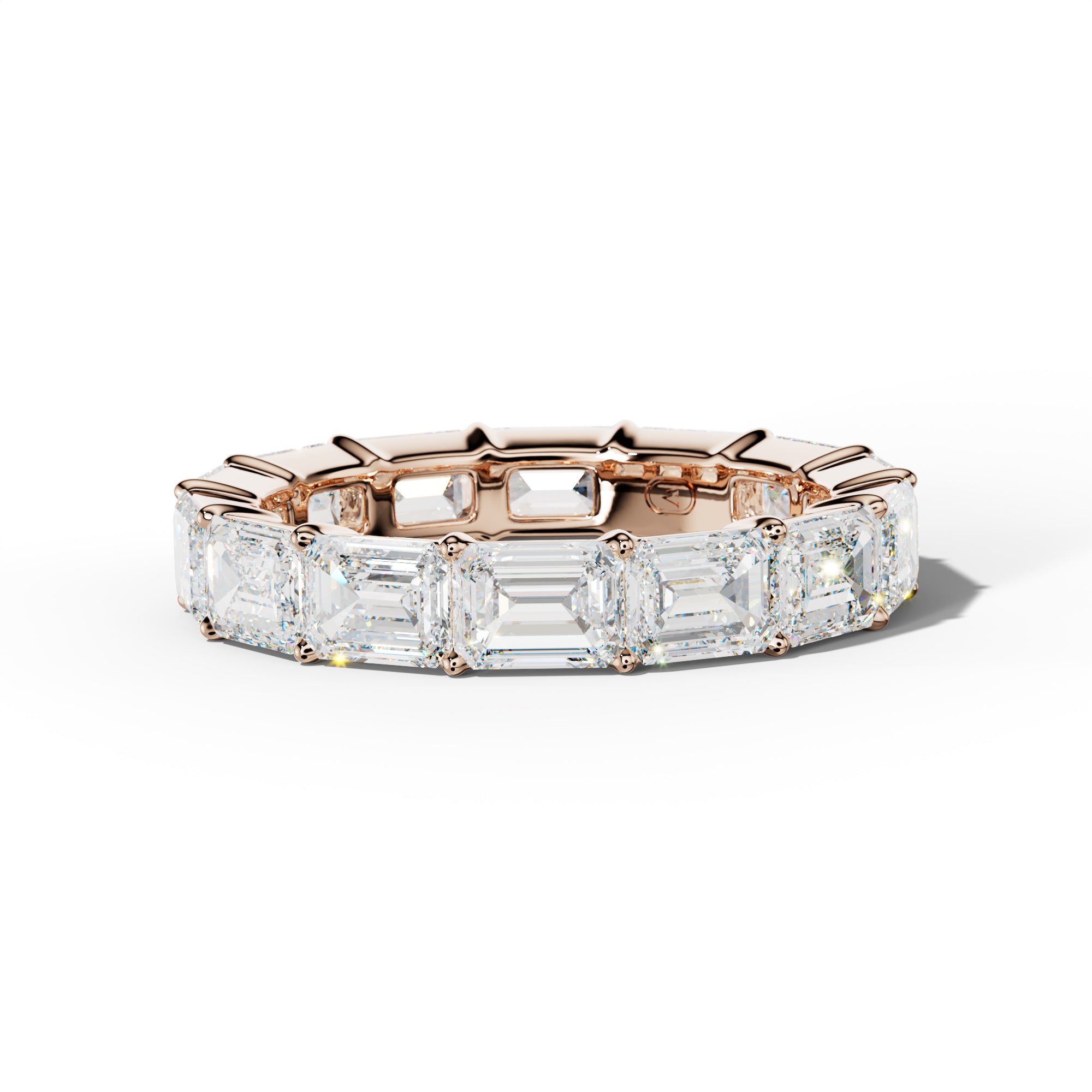 6.0 Carat East West Emerald Cut Diamond Eternity Band Shared Prong  Low-Set Design  Low-Set Design