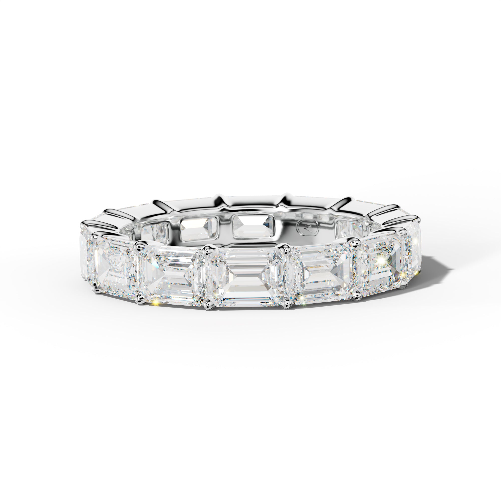 6.0 Carat East West Emerald Cut Diamond Eternity Band Shared Prong  Low-Set Design  Low-Set Design
