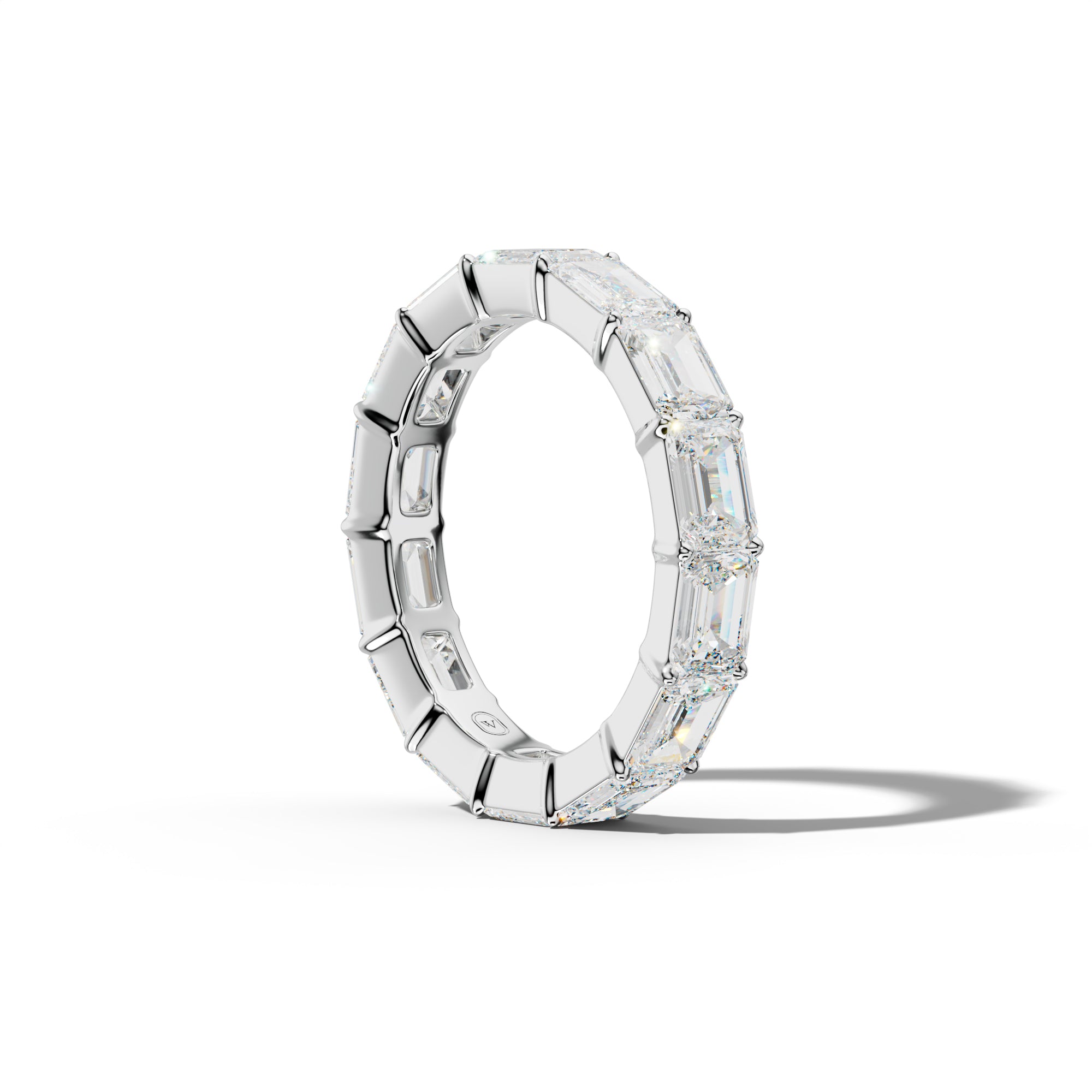 6.0 Carat East West Emerald Cut Diamond Eternity Band Shared Prong  Low-Set Design  Low-Set Design