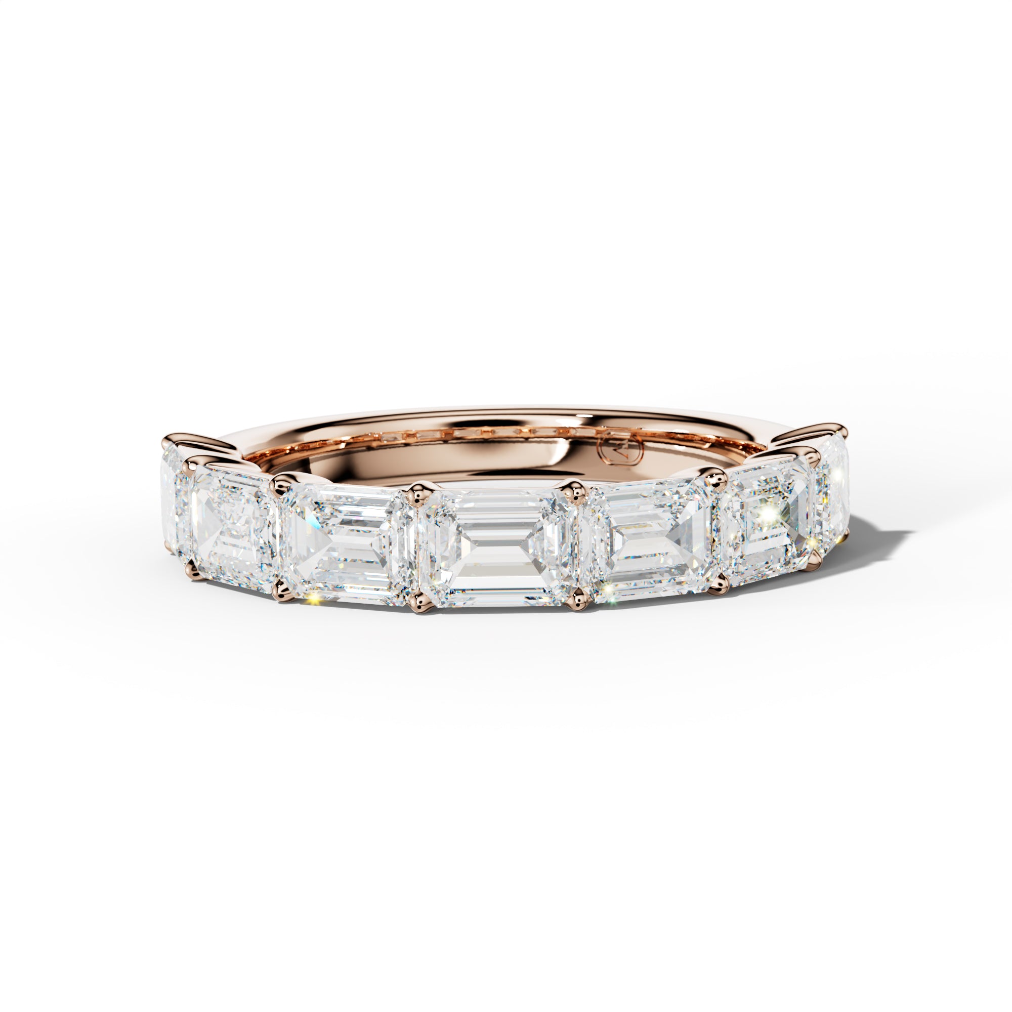 3.0 Carat East West Emerald Cut Diamond Half Anniversary Band Shared Prong  Low-Set Design  Low-Set Design