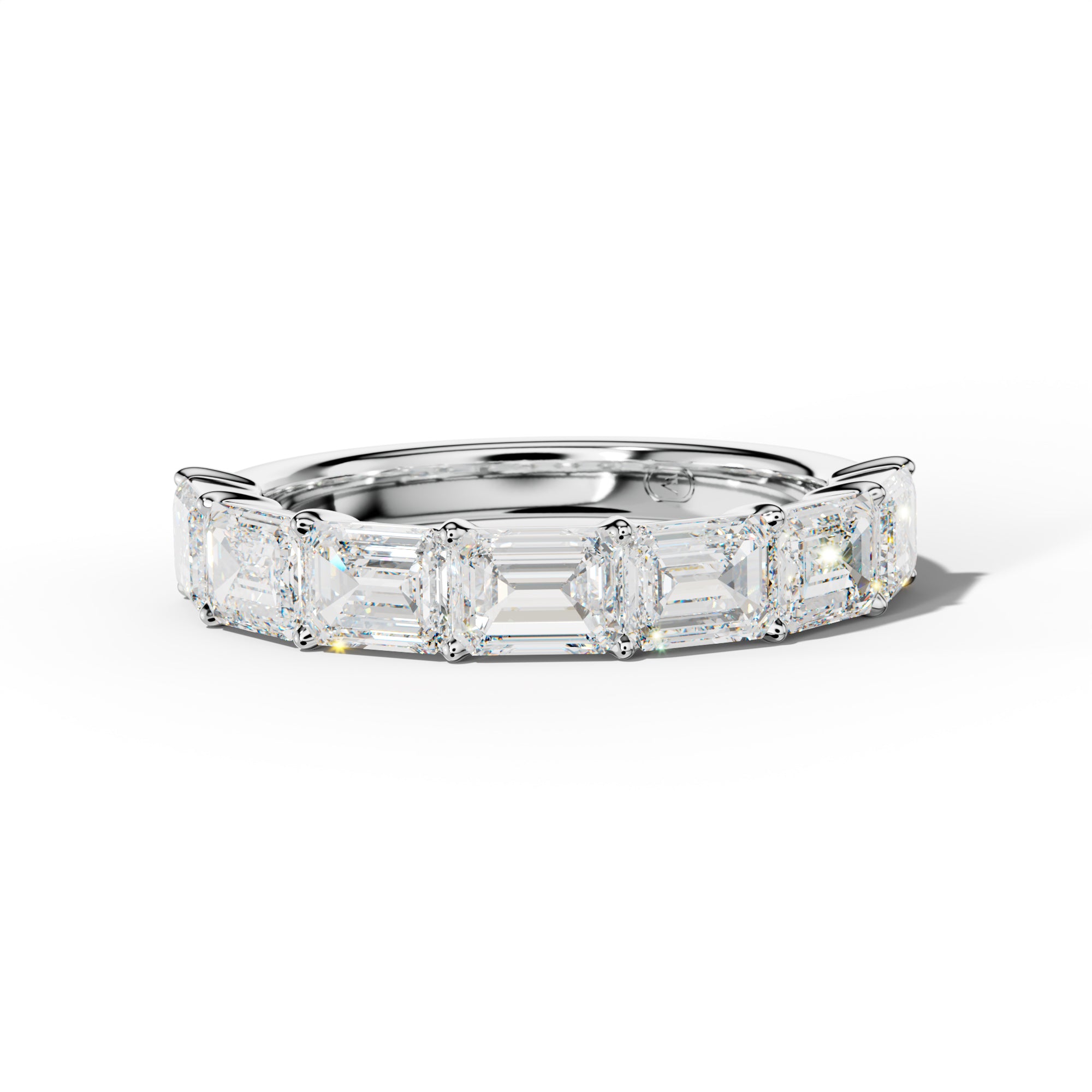 3.0 Carat East West Emerald Cut Diamond Half Anniversary Band Shared Prong  Low-Set Design  Low-Set Design