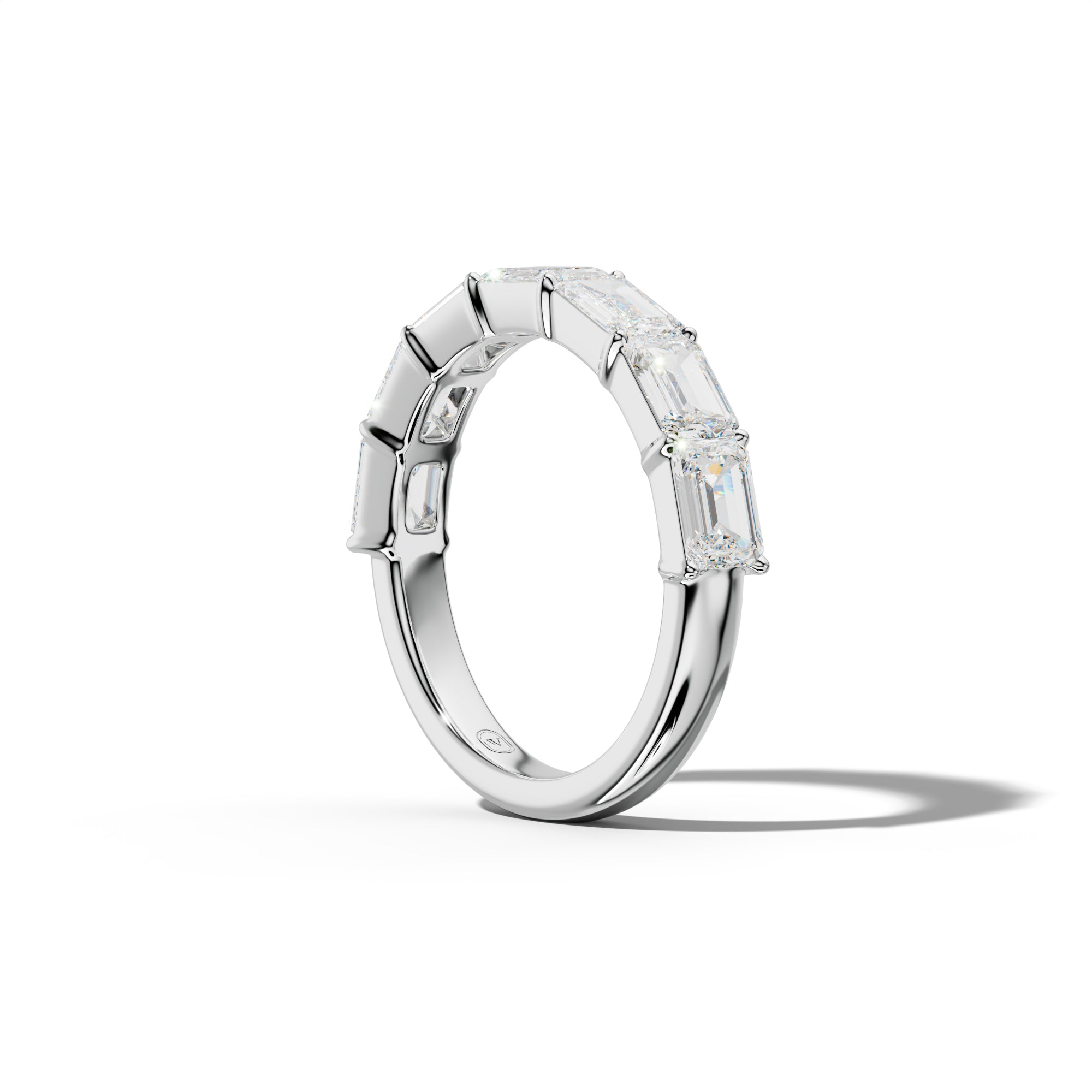 3.0 Carat East West Emerald Cut Diamond Half Anniversary Band Shared Prong  Low-Set Design  Low-Set Design