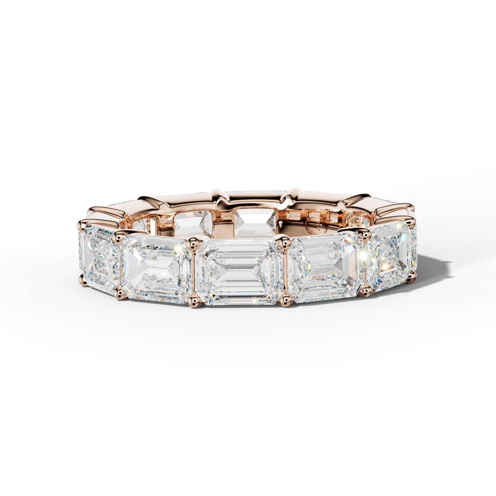 7.0 Carat East West Emerald Cut Diamond Eternity Band Shared Prong  Low-Set Design  Low-Set Design