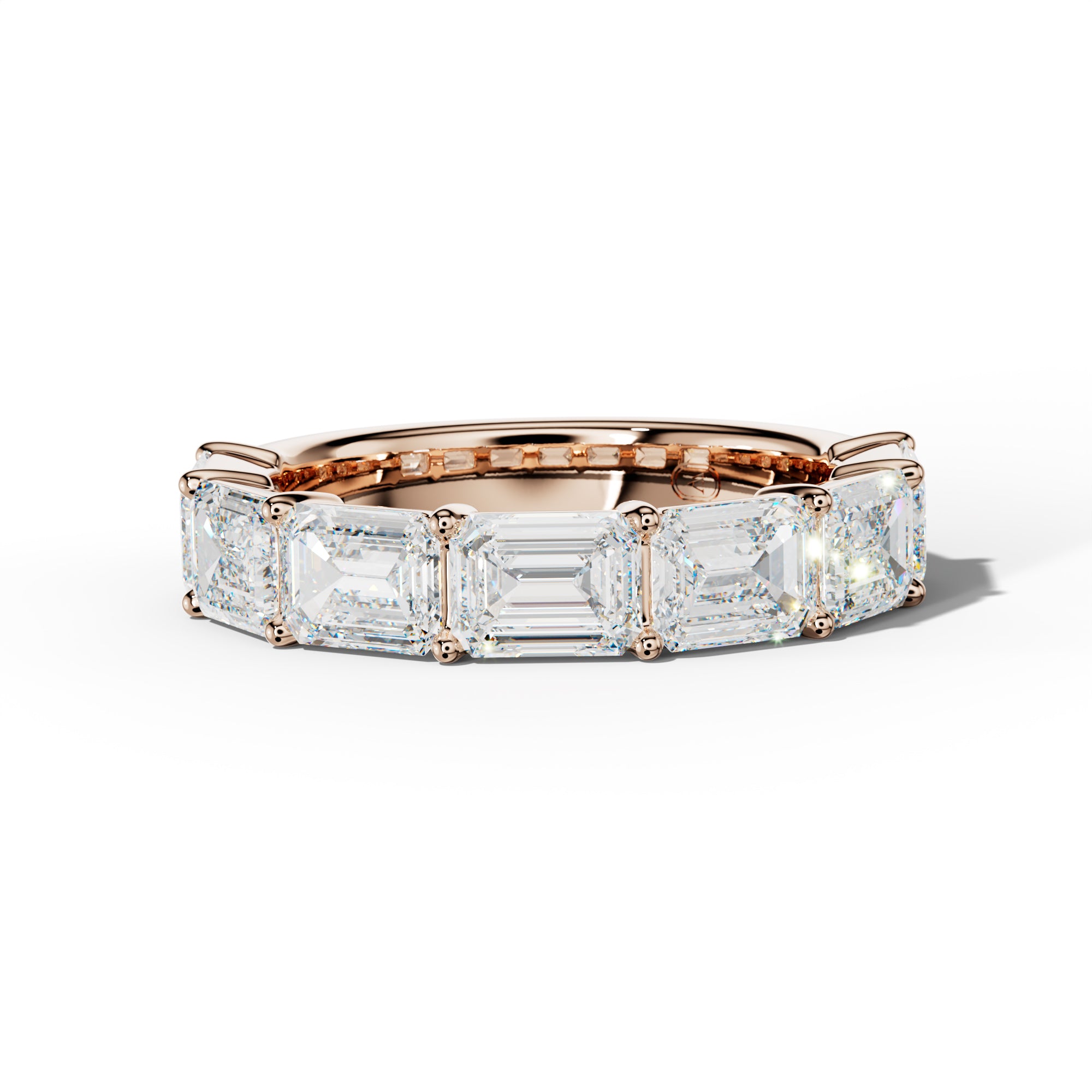 4.0 Carat East West Emerald Cut Diamond Half Anniversary Band Shared Prong  Low-Set Design  Low-Set Design