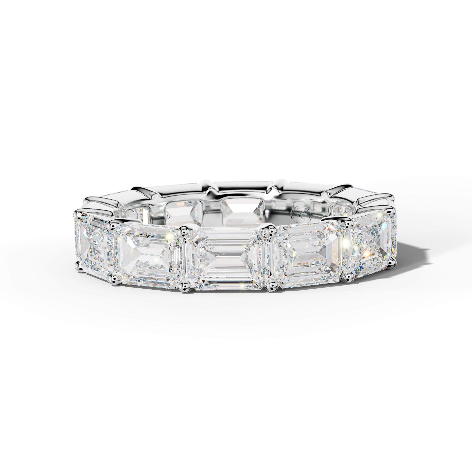 7.0 Carat East West Emerald Cut Diamond Eternity Band Shared Prong  Low-Set Design  Low-Set Design