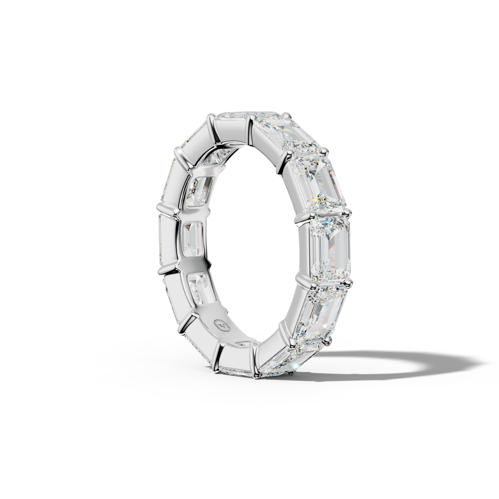 7.0 Carat East West Emerald Cut Diamond Eternity Band Shared Prong  Low-Set Design  Low-Set Design