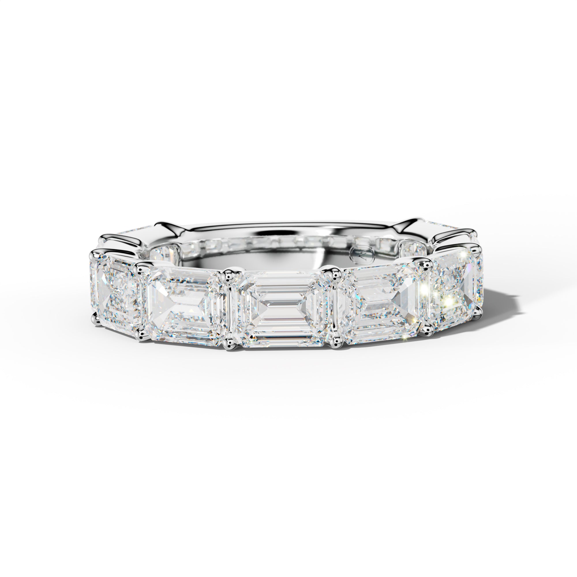 6.0 Carat East West Emerald Cut Diamond 3/4 Anniversary Band Shared Prong  Low-Set Design  Low-Set Design