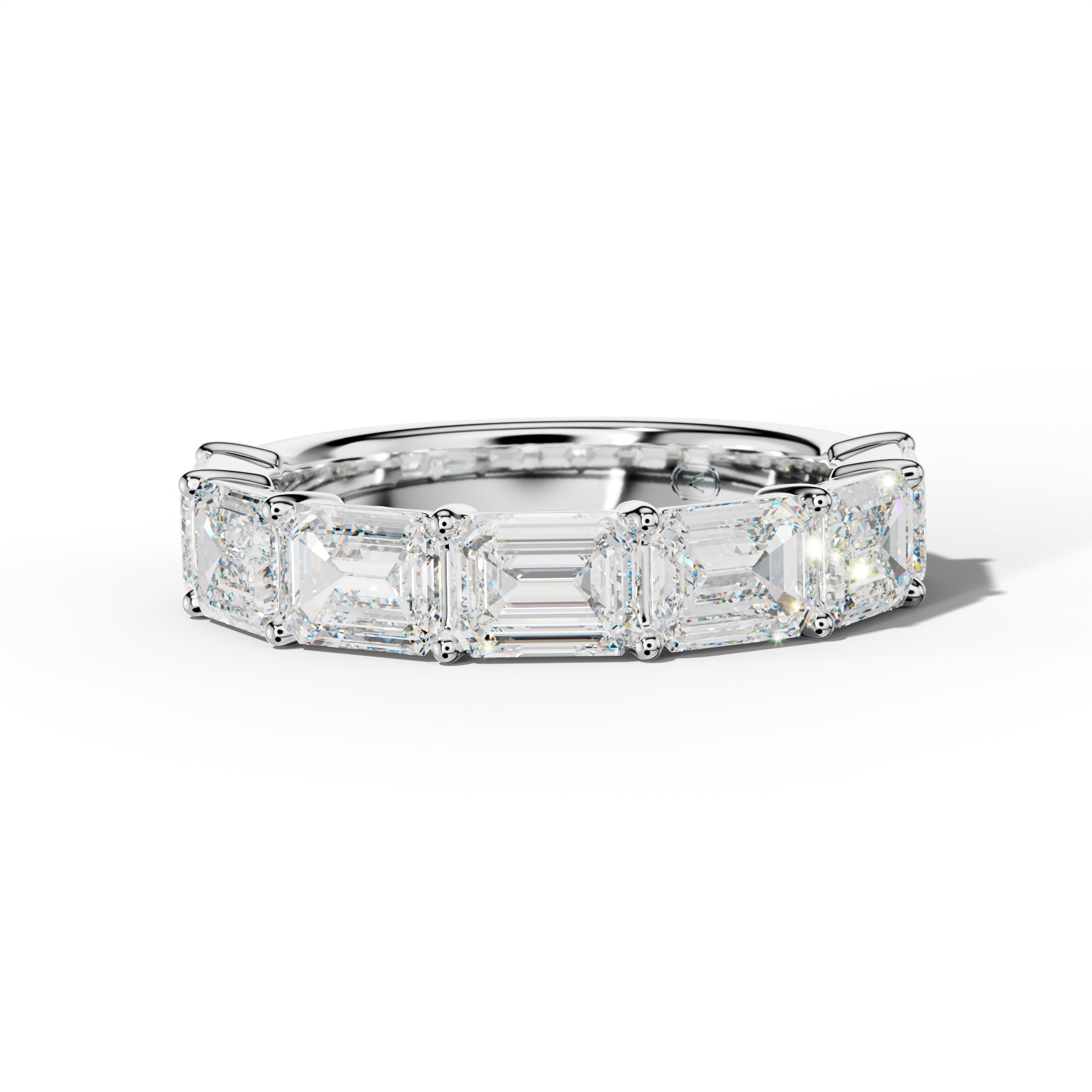 4.0 Carat East West Emerald Cut Diamond Half Anniversary Band Shared Prong  Low-Set Design  Low-Set Design