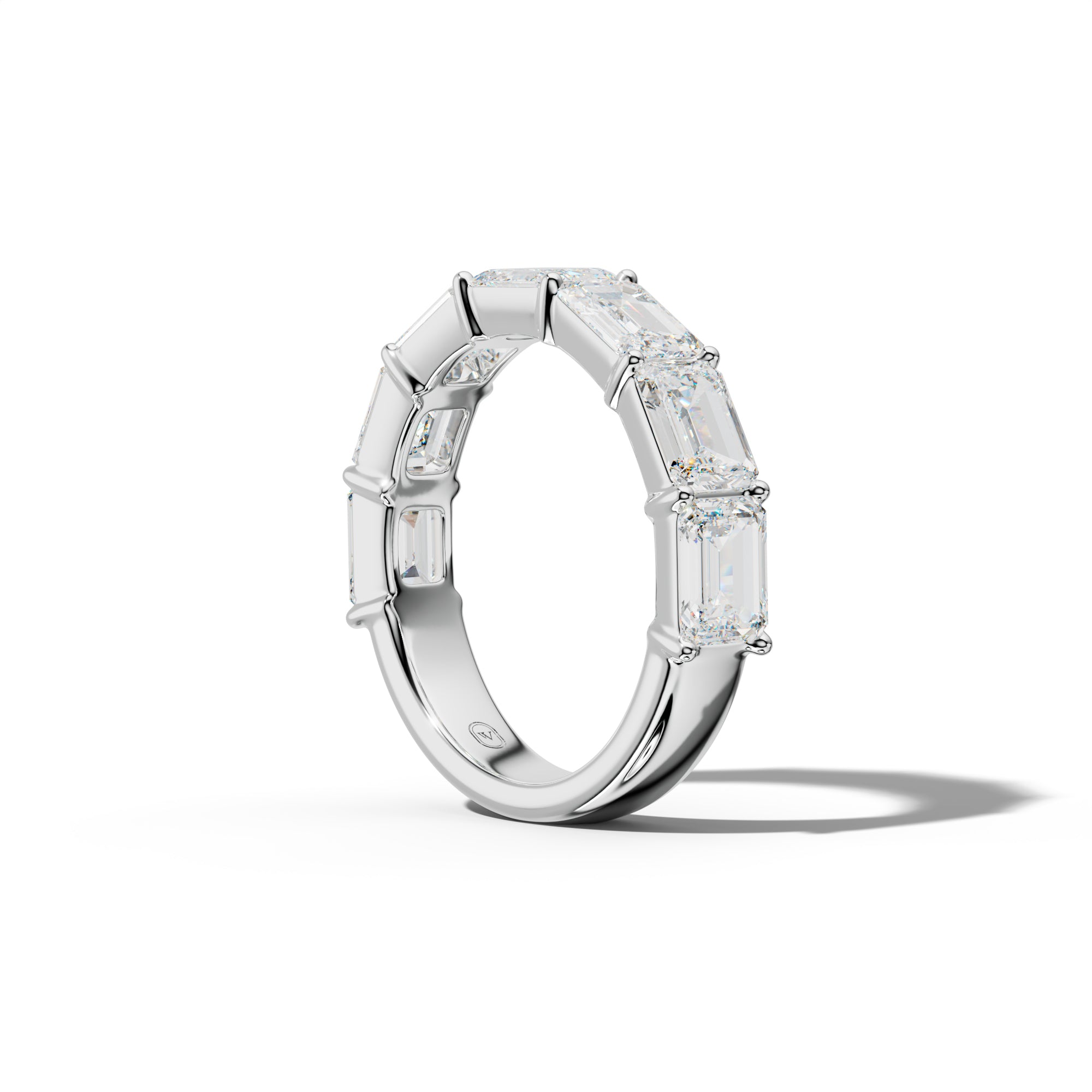 4.0 Carat East West Emerald Cut Diamond Half Anniversary Band Shared Prong  Low-Set Design  Low-Set Design