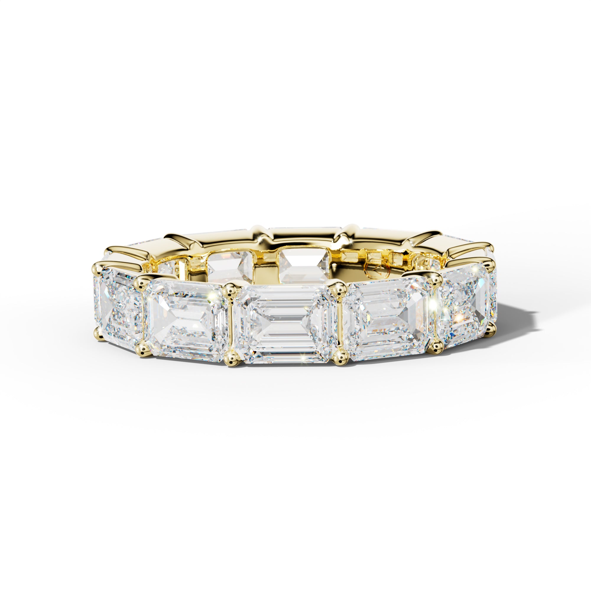 7.0 Carat East West Emerald Cut Diamond Eternity Band Shared Prong  Low-Set Design  Low-Set Design