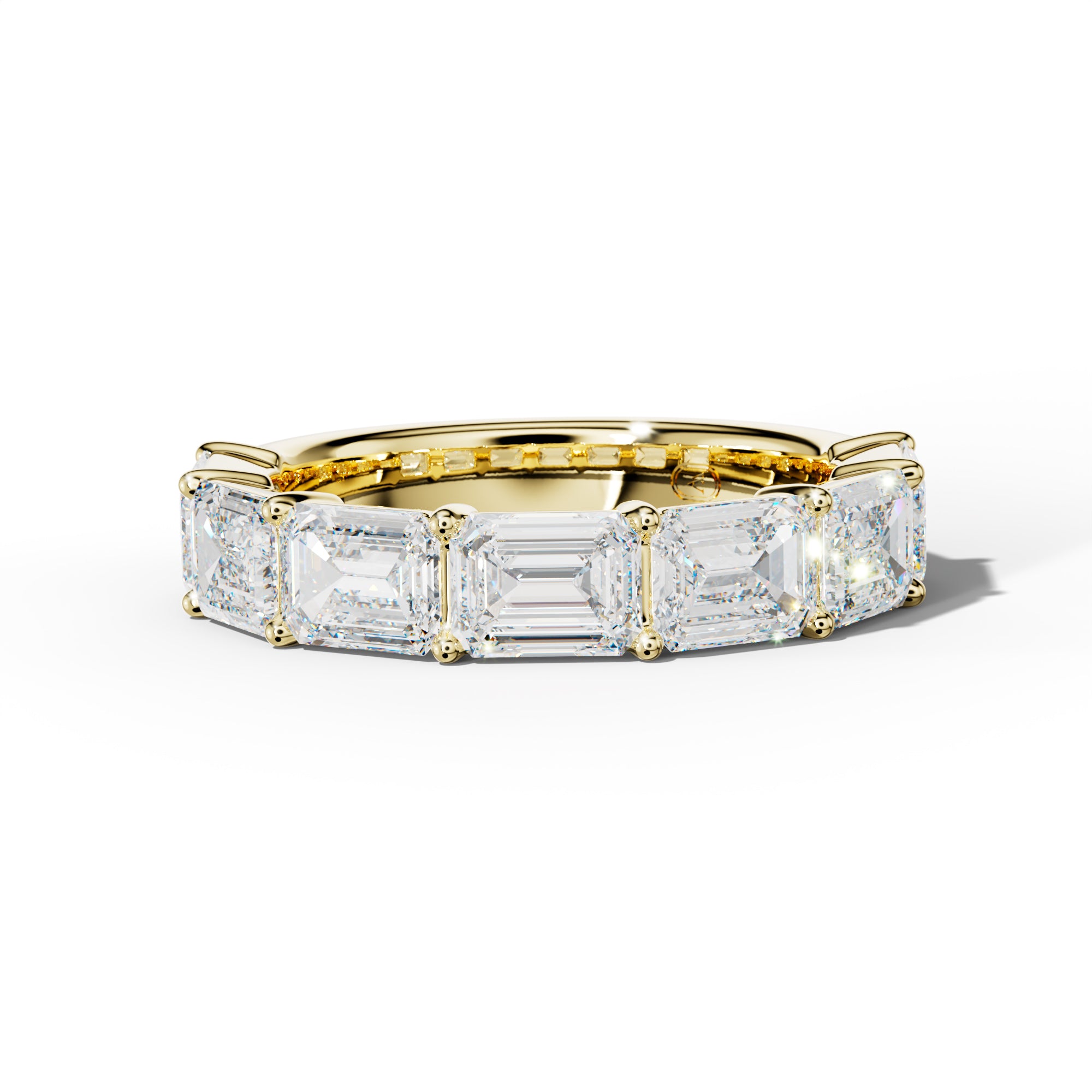4.0 Carat East West Emerald Cut Diamond Half Anniversary Band Shared Prong  Low-Set Design  Low-Set Design