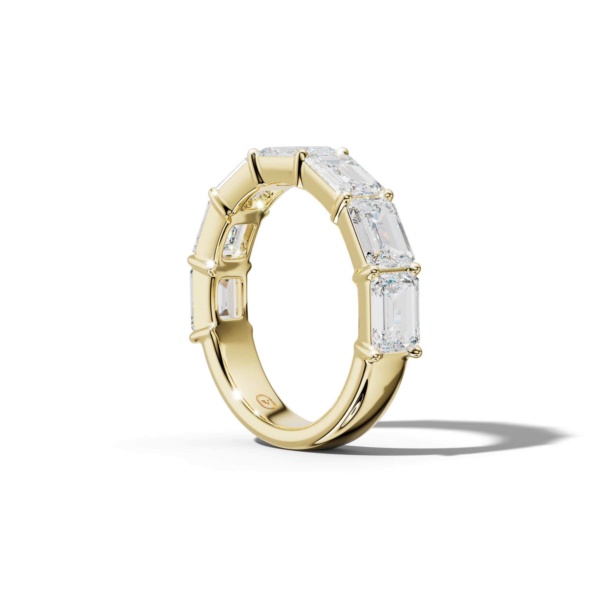 4.0 Carat East West Emerald Cut Diamond Half Anniversary Band Shared Prong  Low-Set Design  Low-Set Design