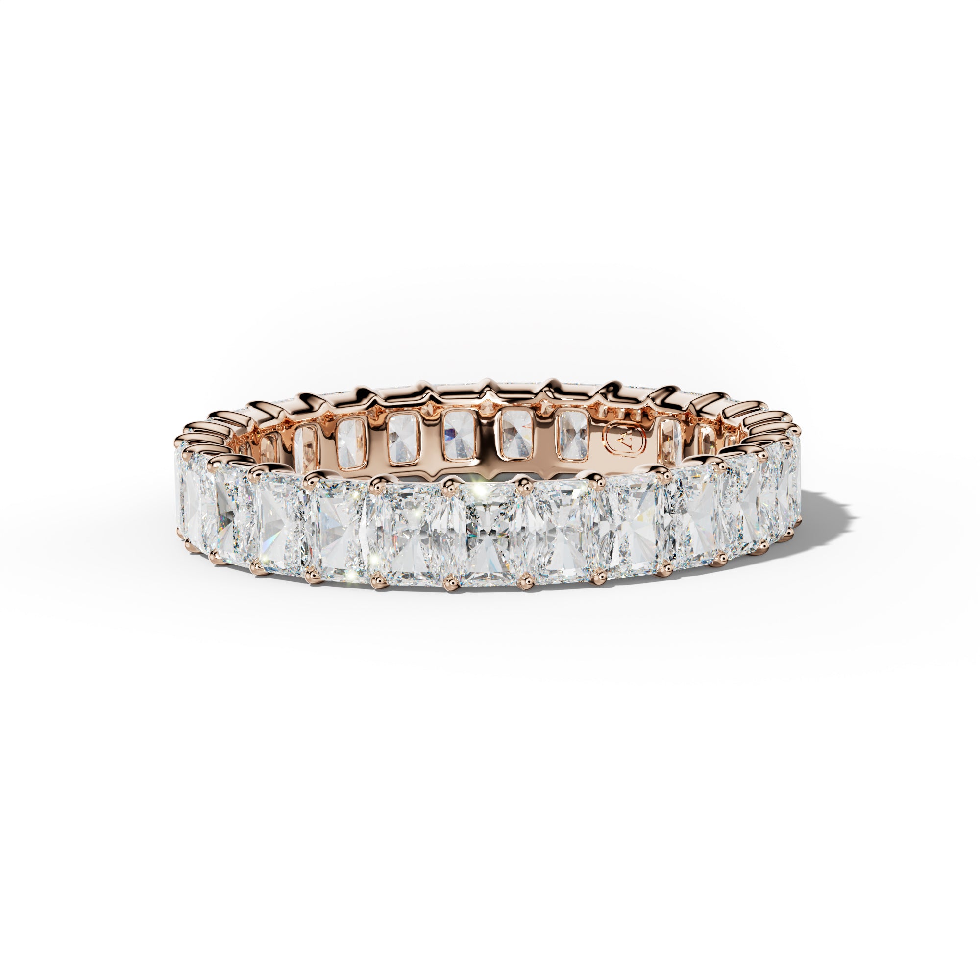 4.0 Carat Radiant Diamond Eternity Band Shared Prong Low-Set Design