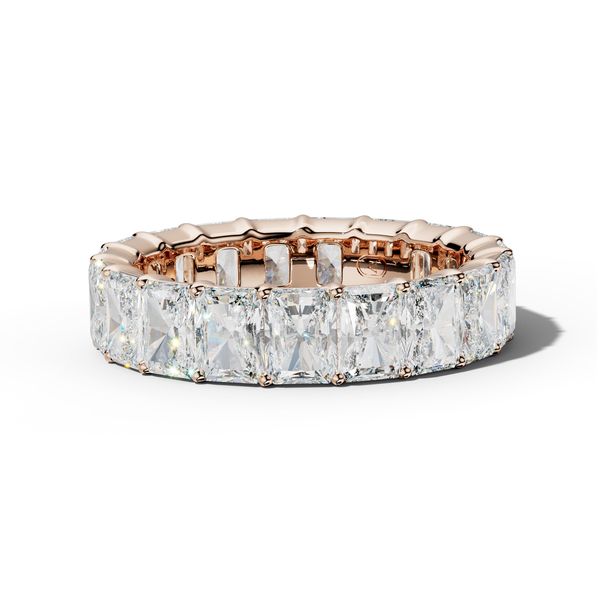 8.0 Carat Radiant Diamond Eternity Band Shared Prong Low-Set Design