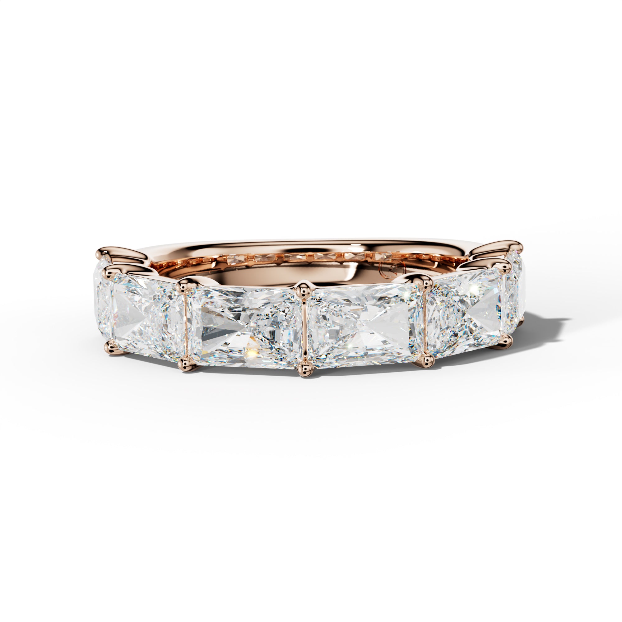 5.0 Carat East West Radiant Diamond Half Anniversary Band Shared Prong Low-Set Design