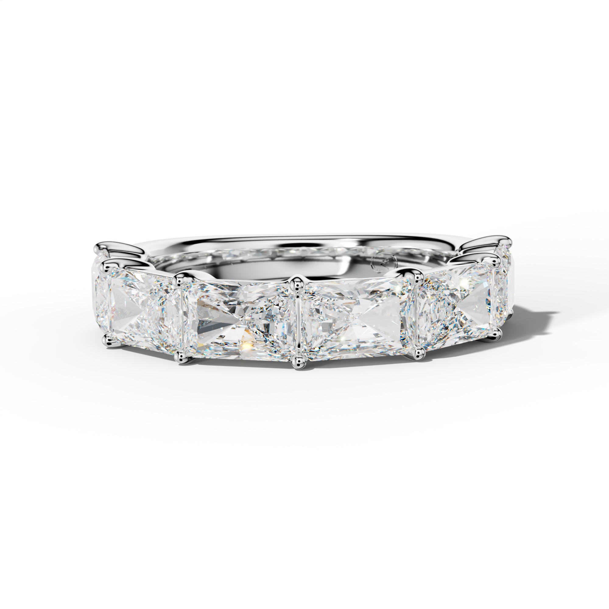 5.0 Carat East West Radiant Diamond Half Anniversary Band Shared Prong Low-Set Design