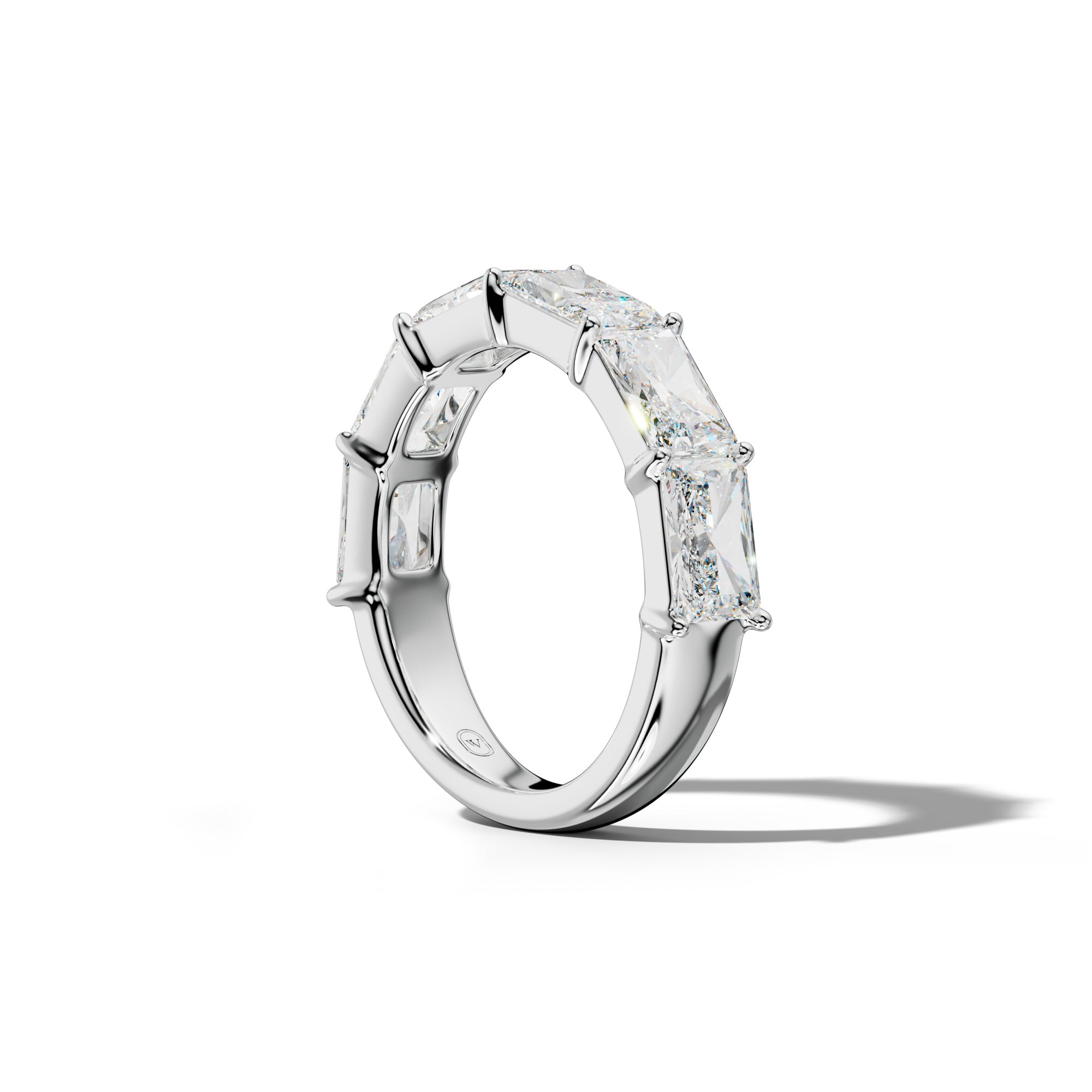 5.0 Carat East West Radiant Diamond Half Anniversary Band Shared Prong Low-Set Design
