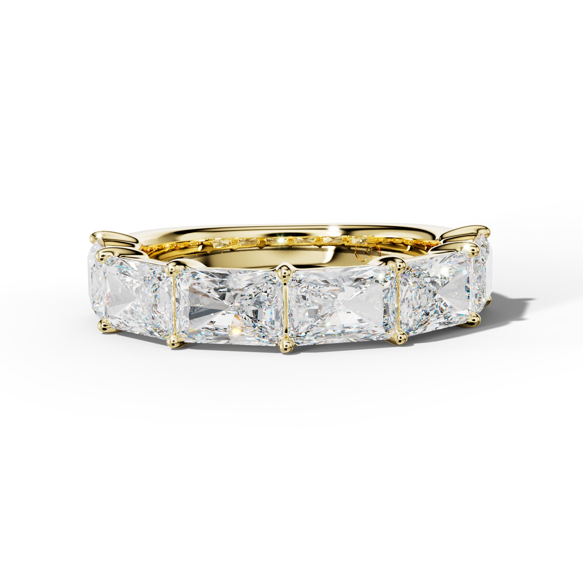 5.0 Carat East West Radiant Diamond Half Anniversary Band Shared Prong Low-Set Design