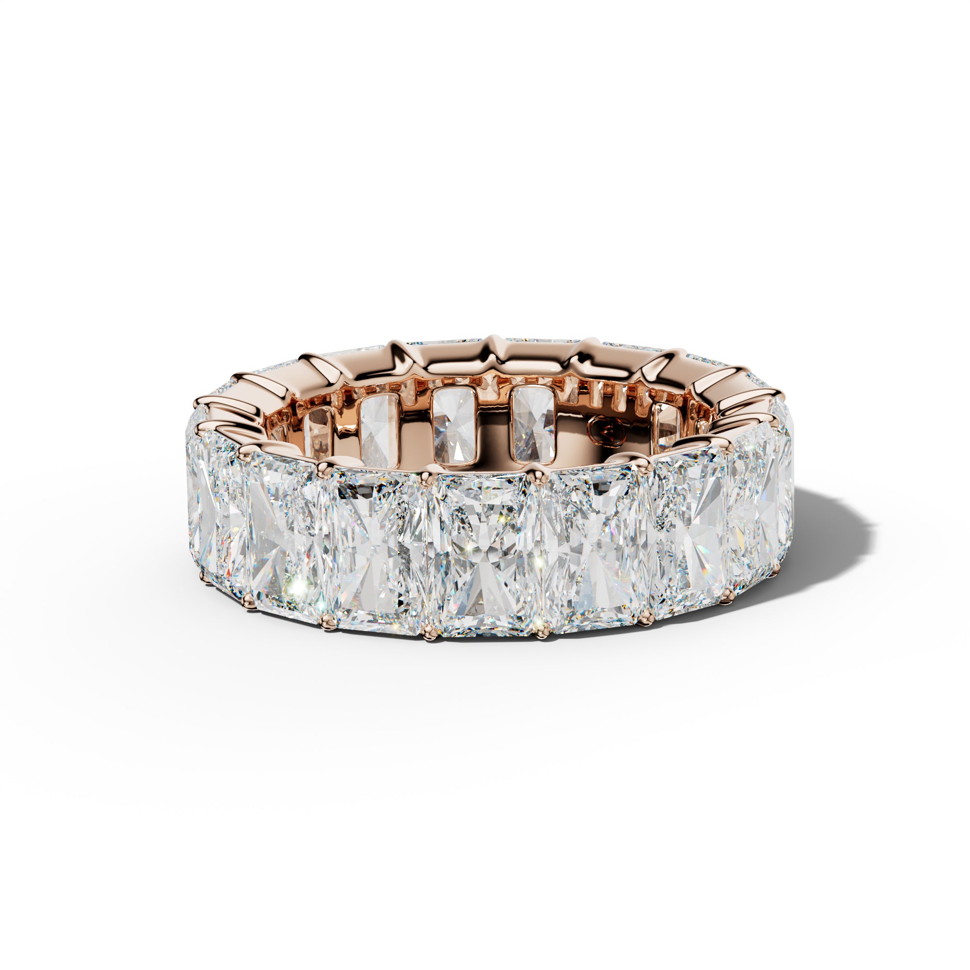 11.0 Carat Radiant Diamond Eternity Band Shared Prong Low-Set Design