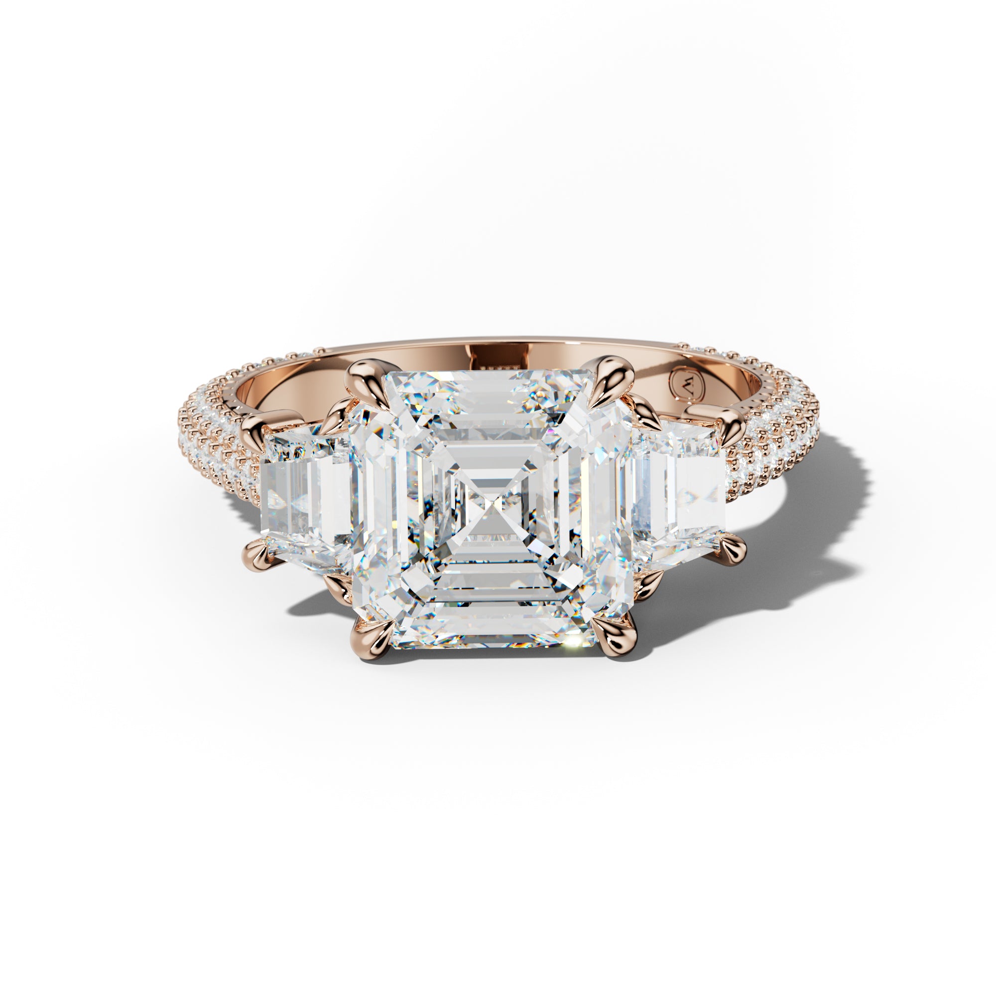 Vanessa Asscher Center Trapezoid Side Diamond Engagement Ring