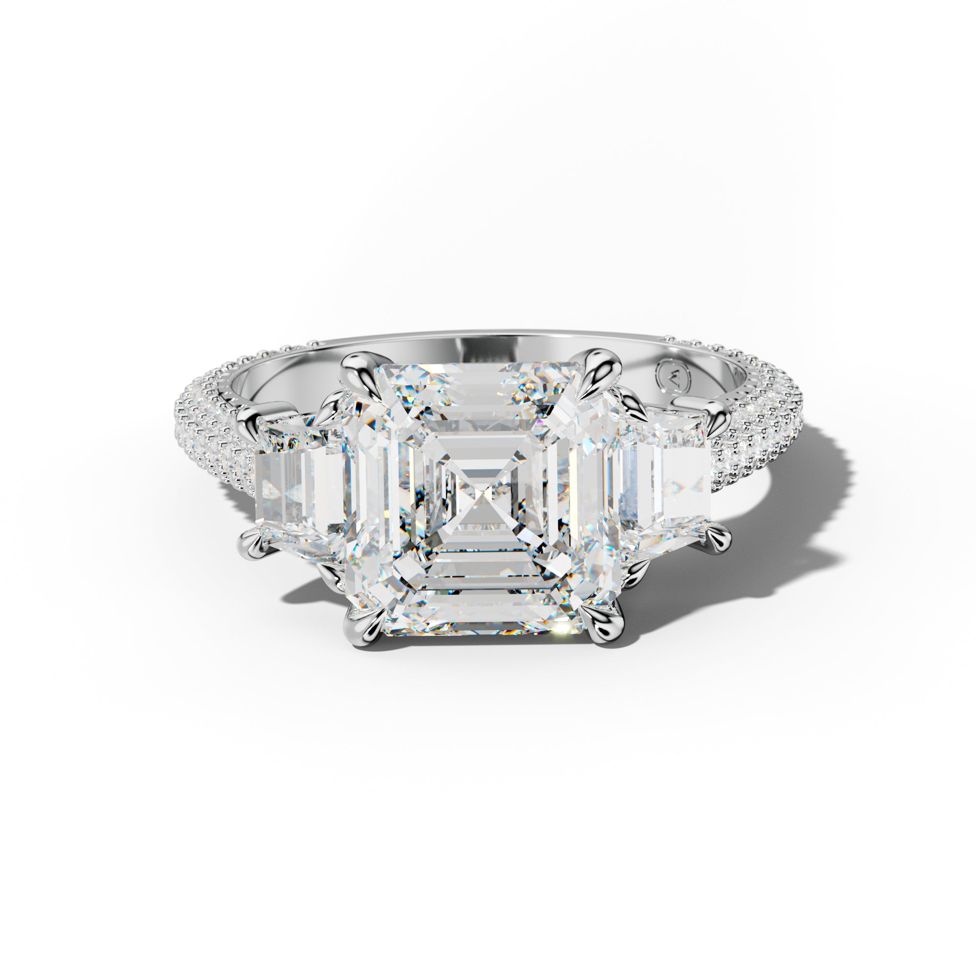 Vanessa Asscher Center Trapezoid Side Diamond Engagement Ring