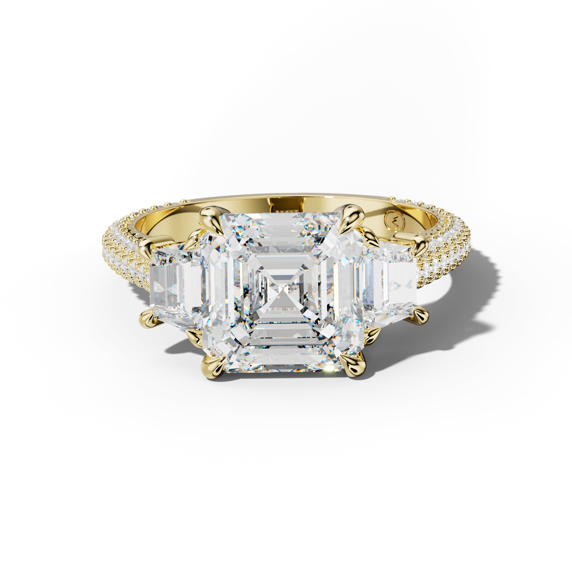 Vanessa Asscher Center Trapezoid Side Diamond Engagement Ring