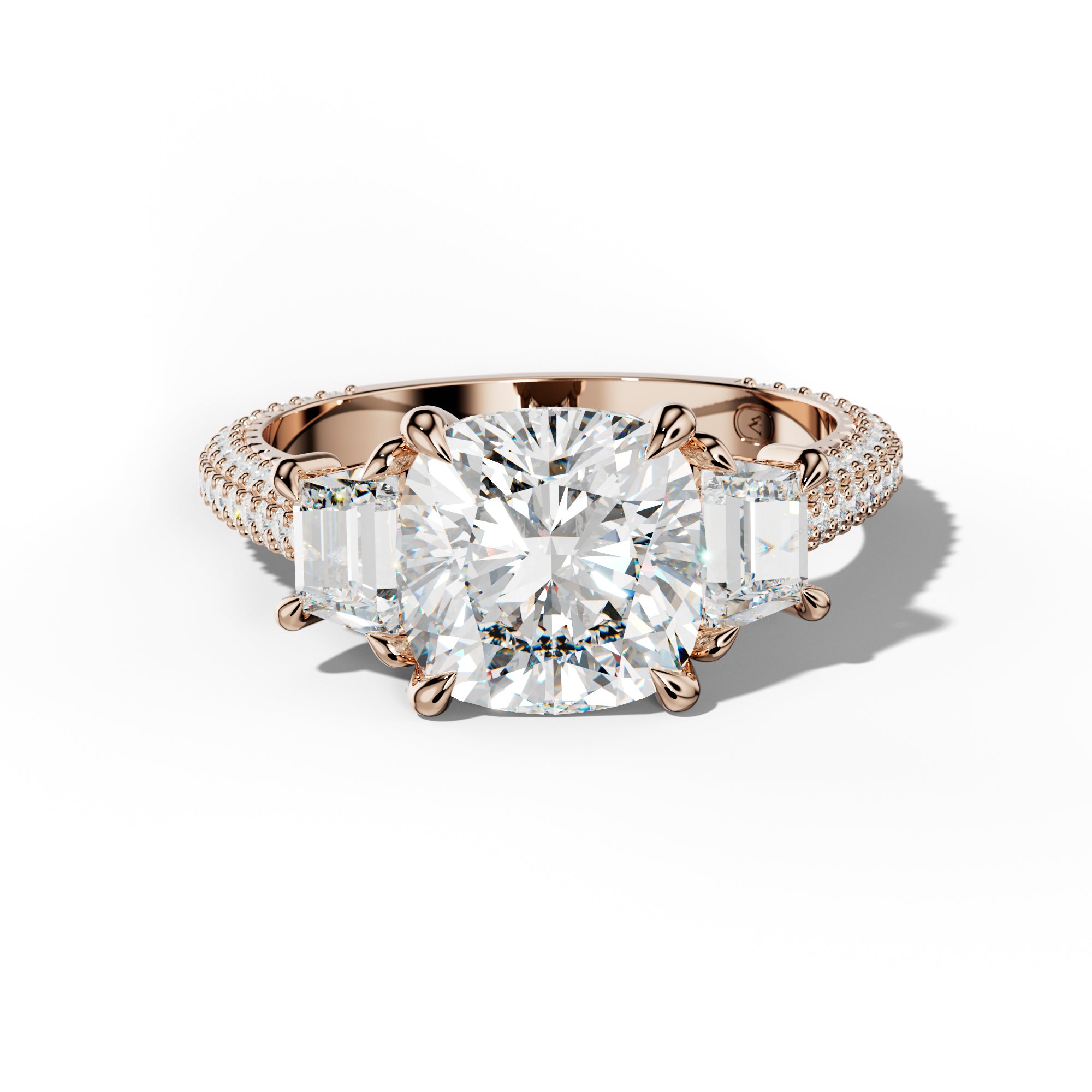 Vanessa Cushion Center Trapezoid Side Diamond Engagement Ring